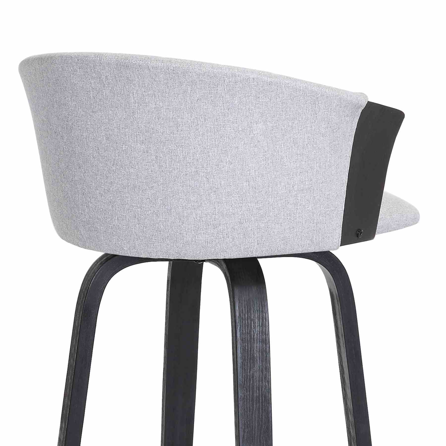 Diana 30" Swivel Black Wood Bar Stool in Light Gray Fabric - Image 7