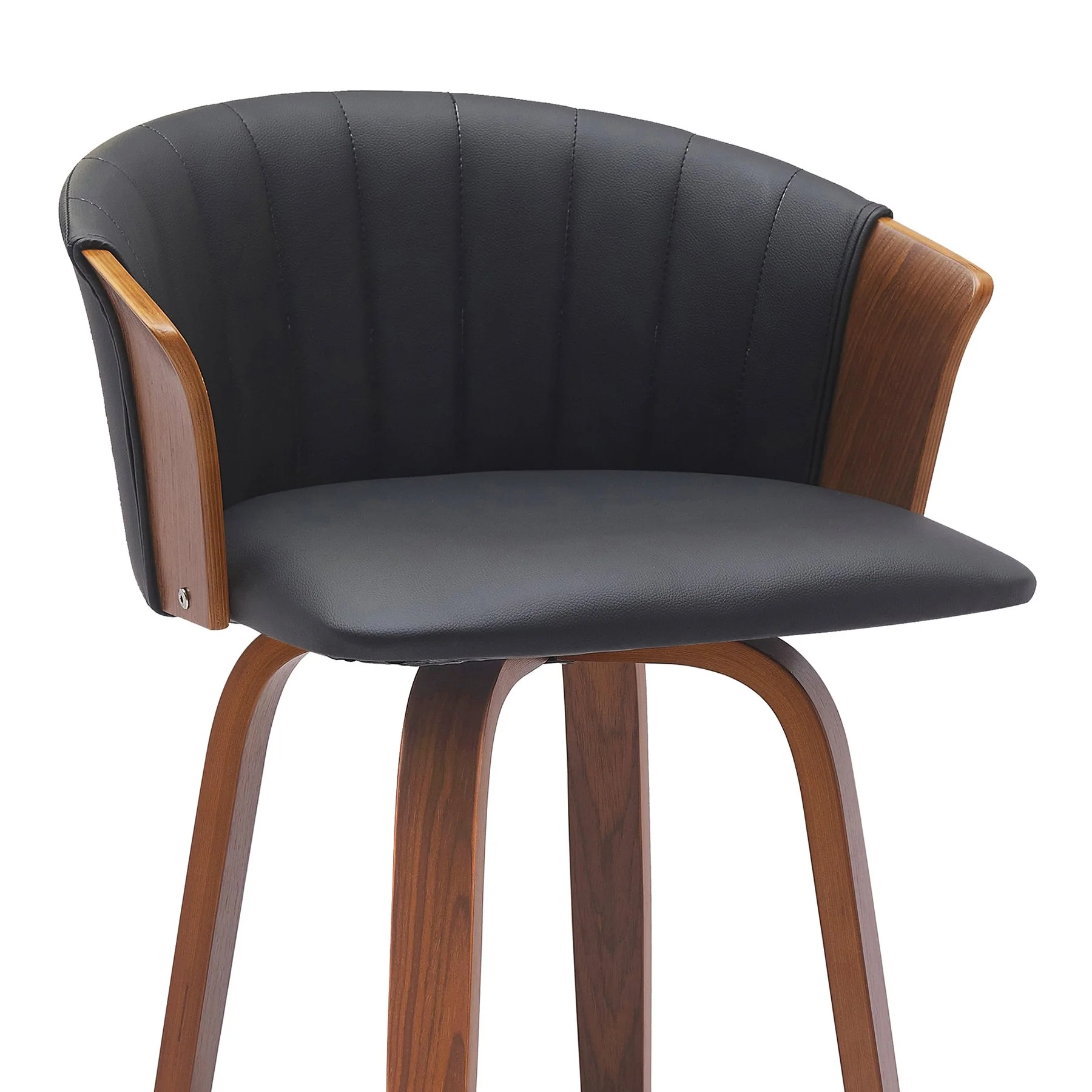 Diana 30" Swivel Walnut Wood Bar Stool in Black Faux Leather - Image 4
