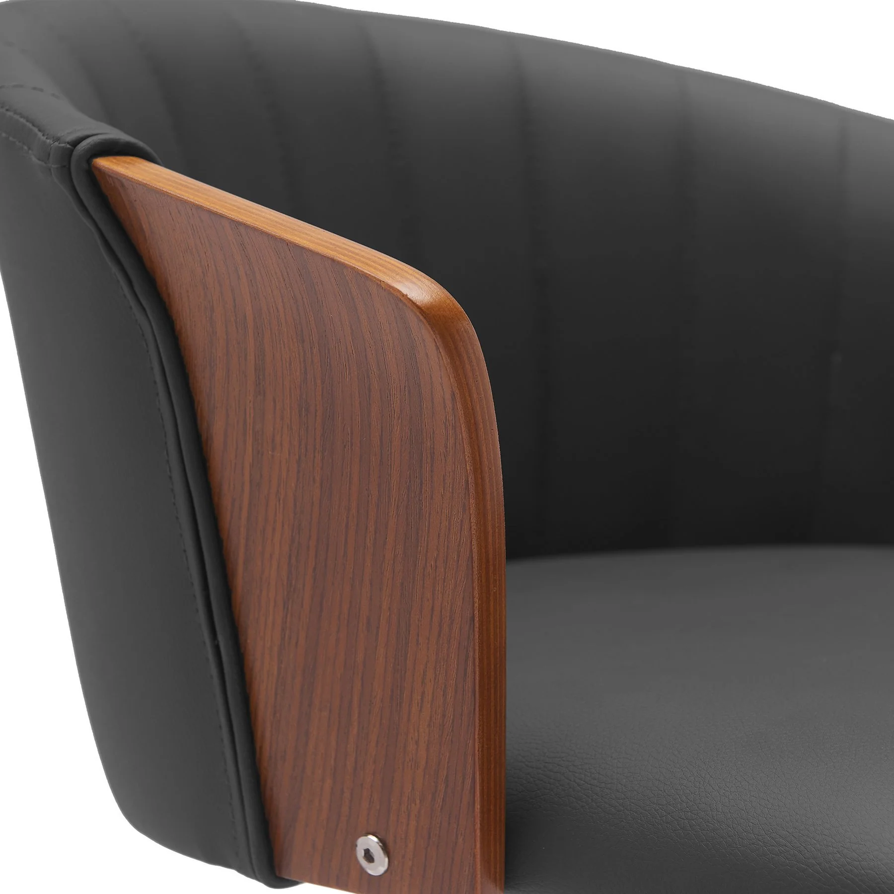 Diana 30" Swivel Walnut Wood Bar Stool in Black Faux Leather - Image 6
