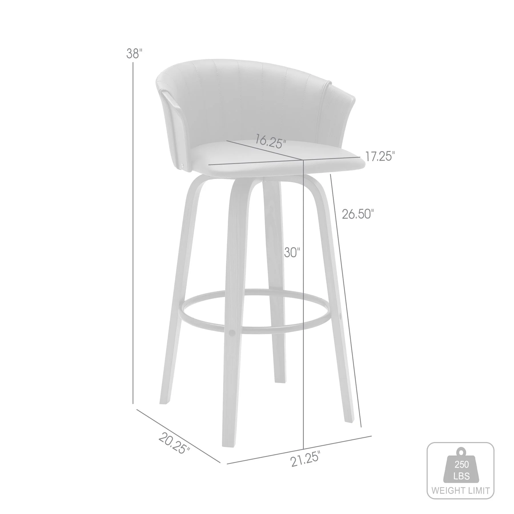 Diana 30" Swivel Walnut Wood Bar Stool in Black Faux Leather - Image 8