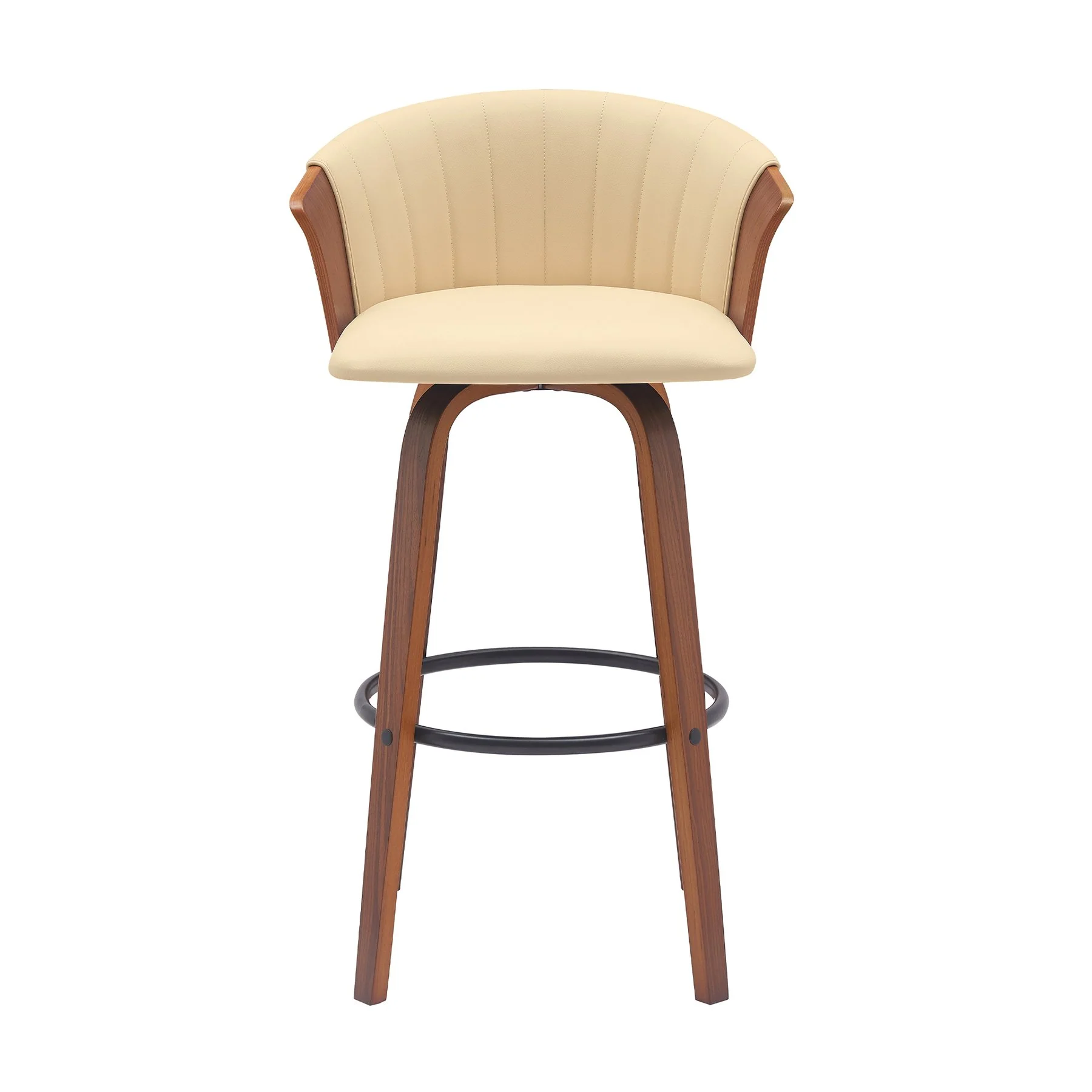 Diana 30" Swivel Walnut Wood Bar Stool in Cream Faux Leather - Image 2