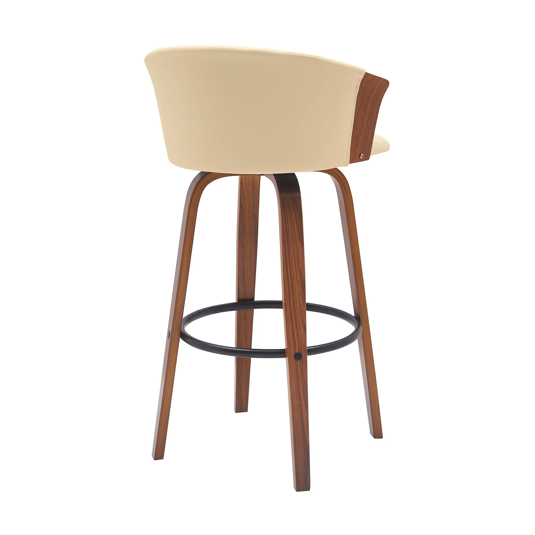 Diana 30" Swivel Walnut Wood Bar Stool in Cream Faux Leather - Image 3