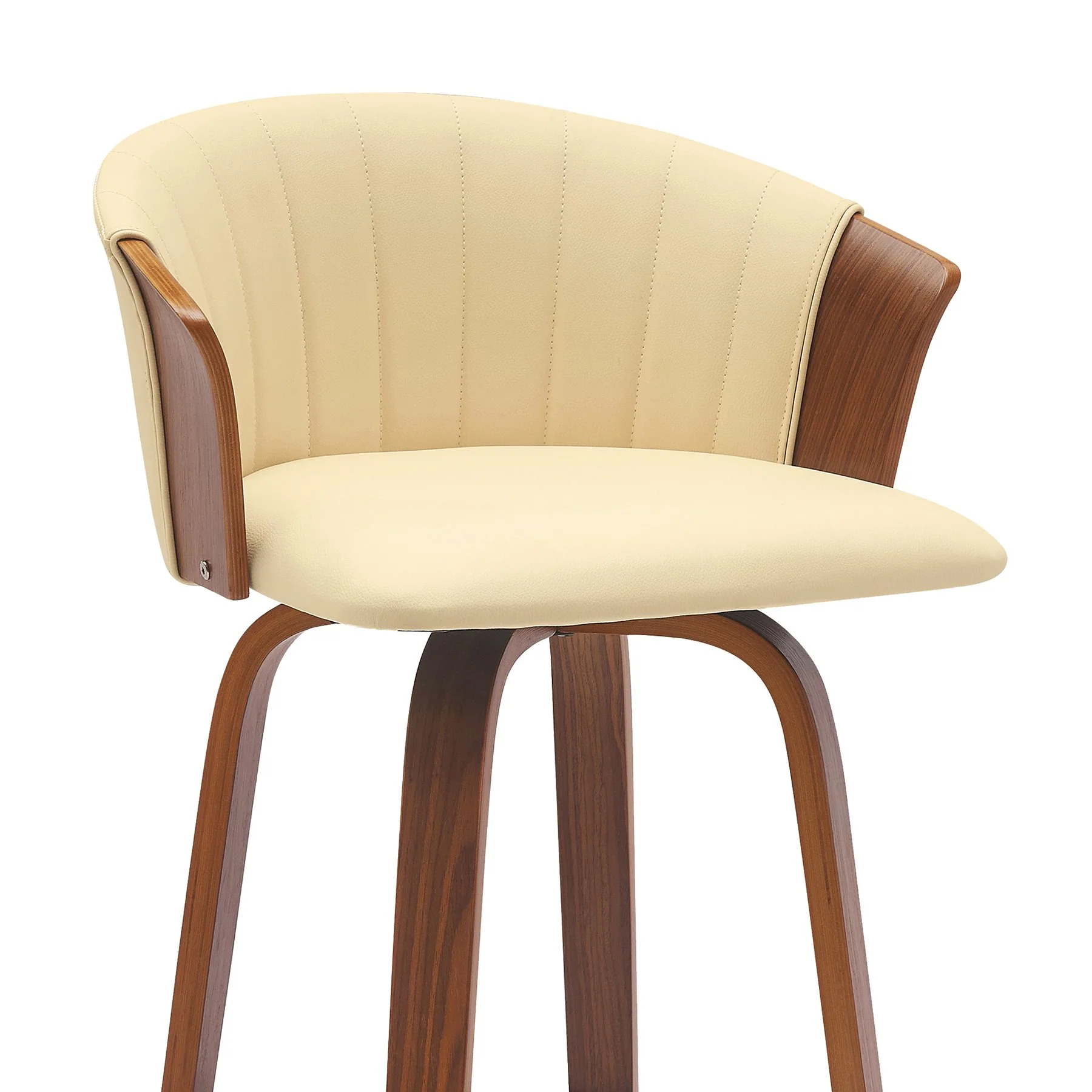 Diana 30" Swivel Walnut Wood Bar Stool in Cream Faux Leather - Image 4