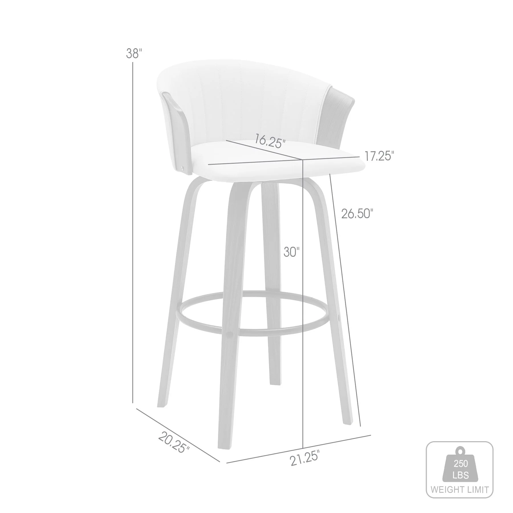 Diana 30" Swivel Walnut Wood Bar Stool in Cream Faux Leather - Image 8