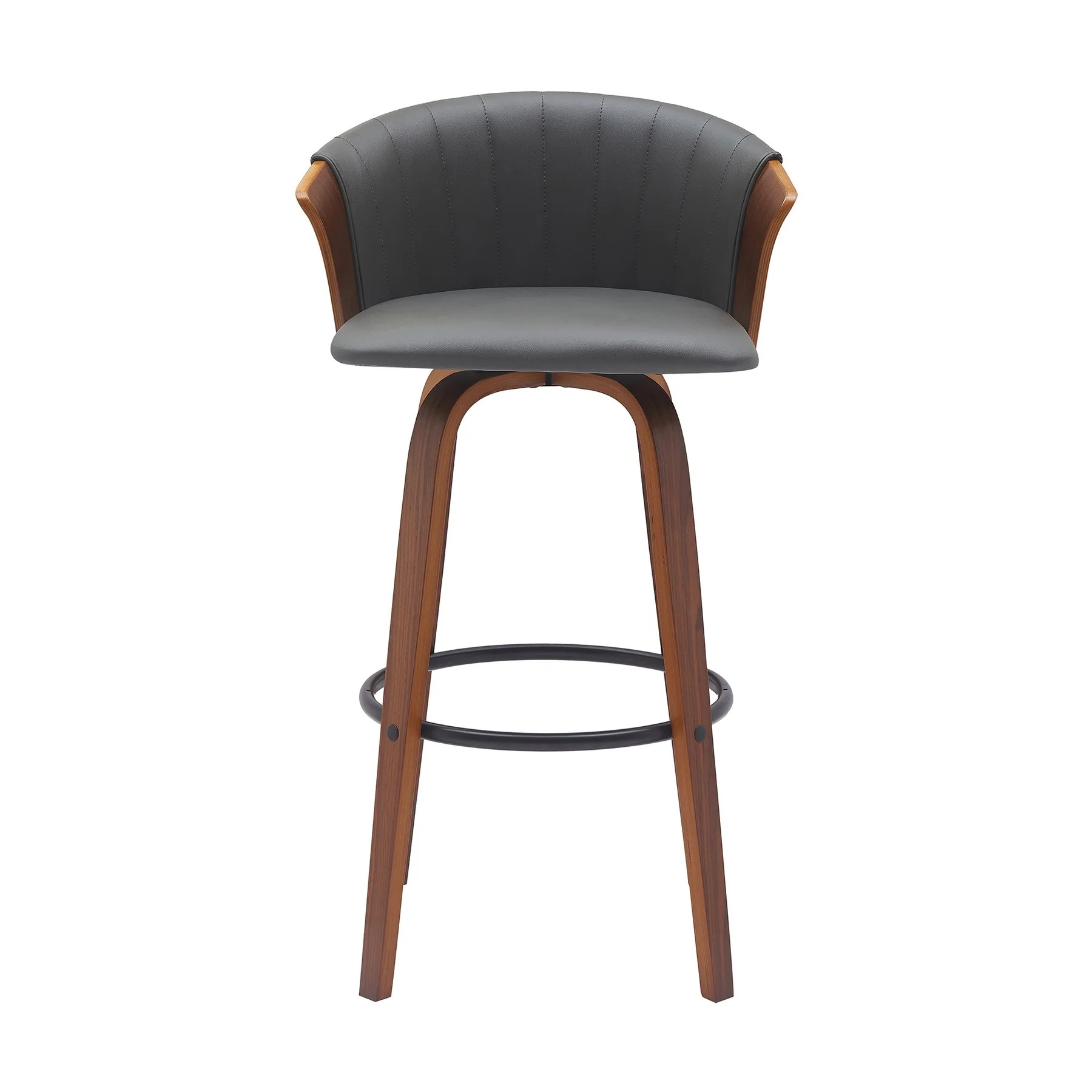 Diana 30" Swivel Walnut Wood Bar Stool in Gray Faux Leather - Image 2