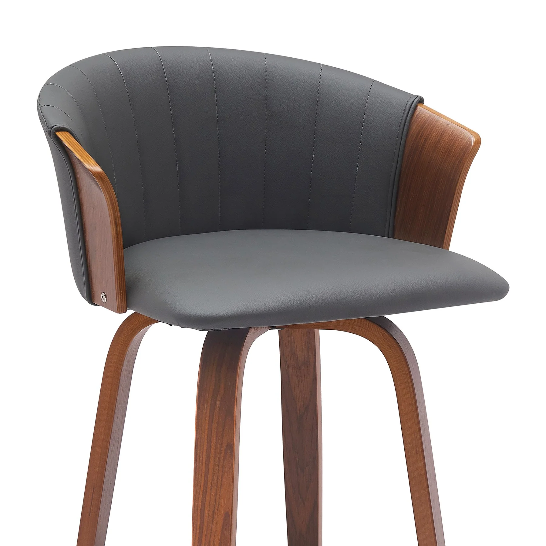 Diana 30" Swivel Walnut Wood Bar Stool in Gray Faux Leather - Image 4
