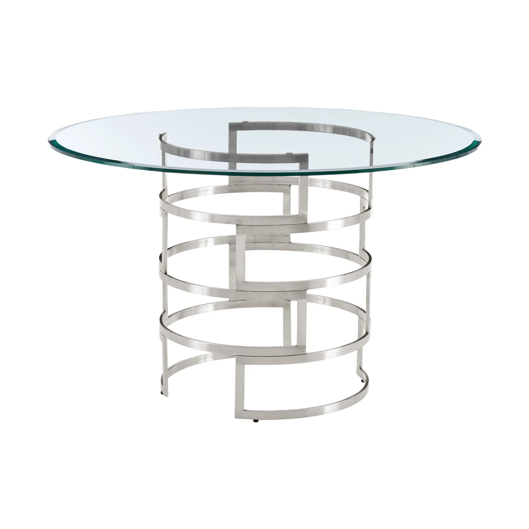 Diaz Contemporary 48" Round Dining Table with Brushed Stainless Steel Base and Glass Tabletop - Image 2