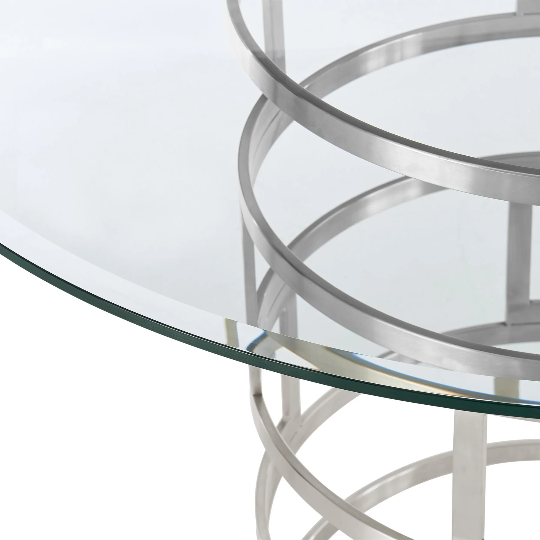 Diaz Contemporary 48" Round Dining Table with Brushed Stainless Steel Base and Glass Tabletop - Image 4