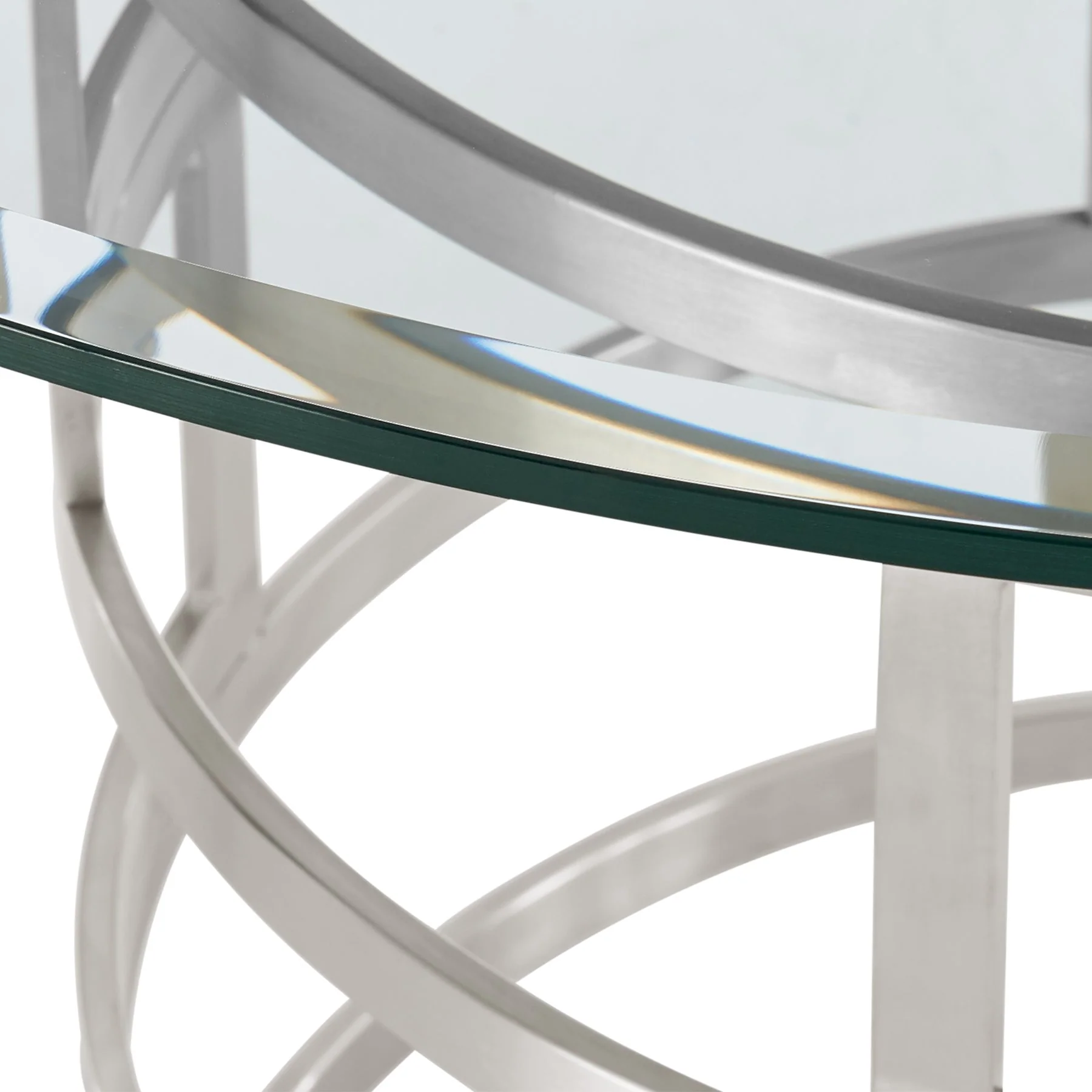 Diaz Contemporary 48" Round Dining Table with Brushed Stainless Steel Base and Glass Tabletop - Image 6