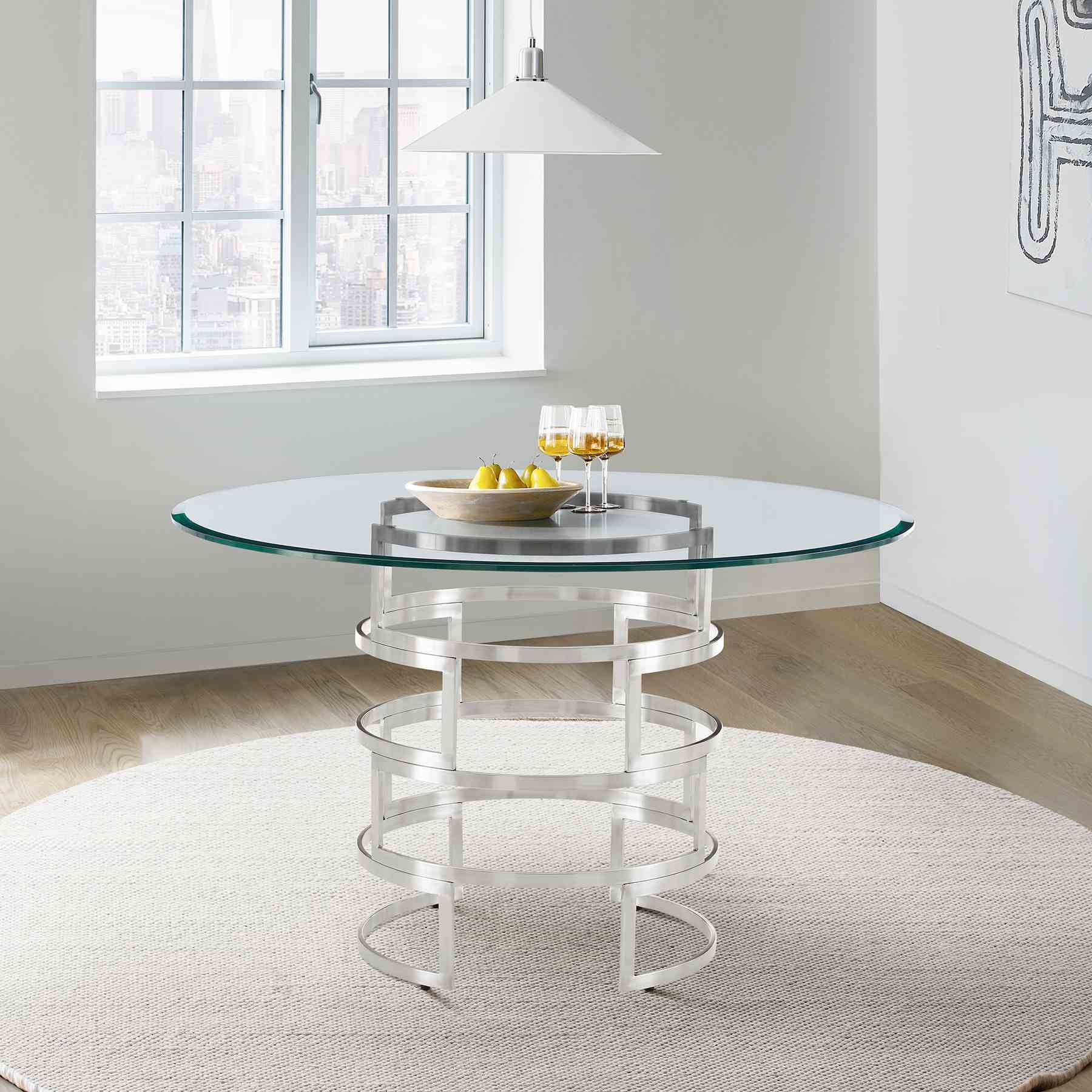 Diaz Contemporary 48" Round Dining Table with Brushed Stainless Steel Base and Glass Tabletop - Image 8