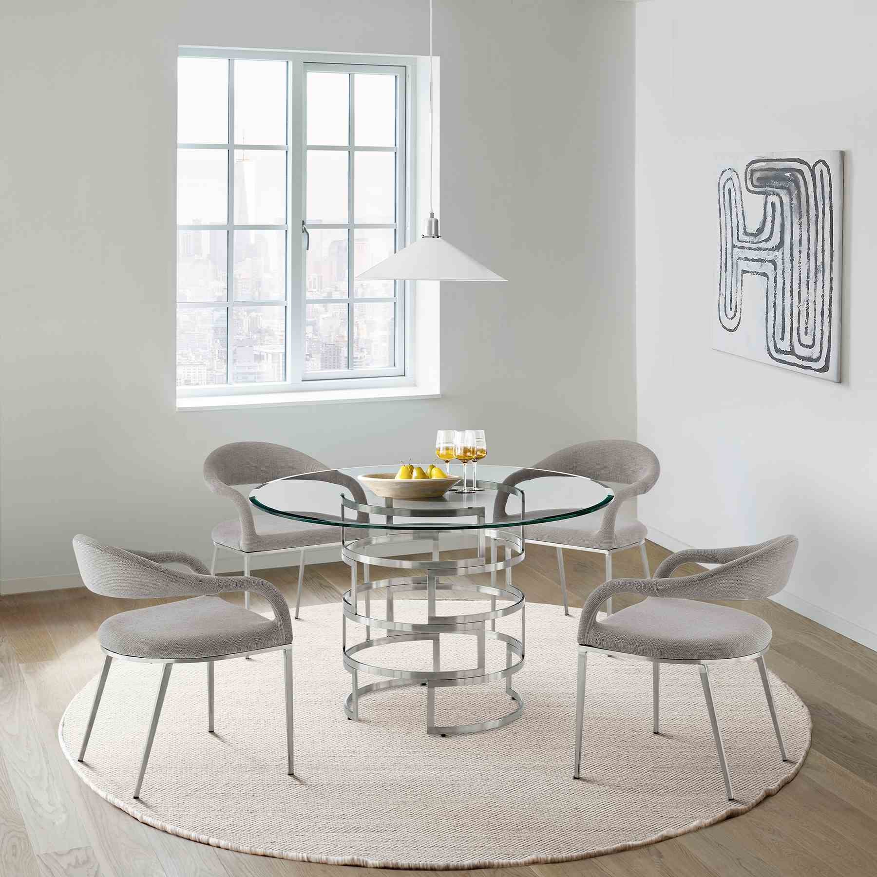 Diaz Contemporary 48" Round Dining Table with Brushed Stainless Steel Base and Glass Tabletop - Image 9