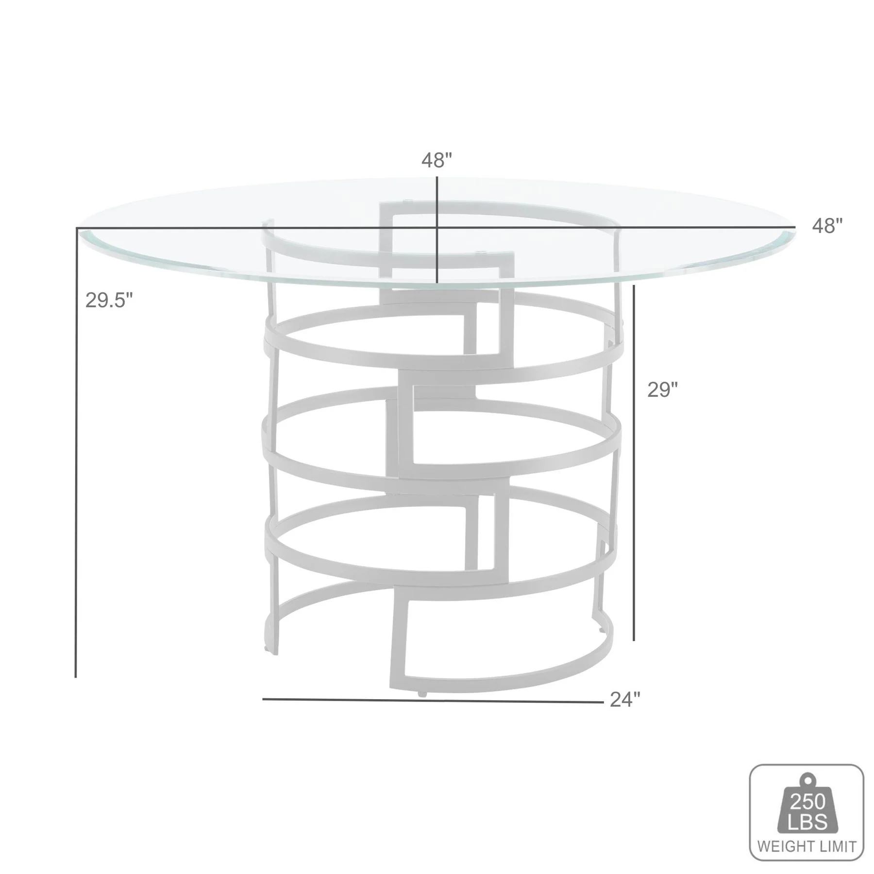 Diaz Contemporary 48" Round Dining Table with Matte Black Iron Base and Glass Tabletop - Image 7