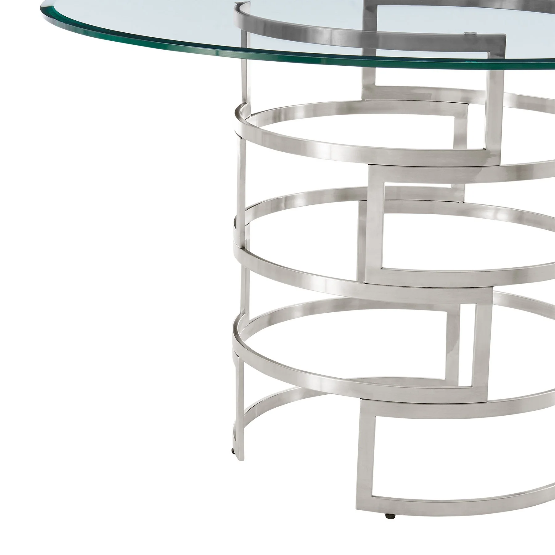 Diaz Morgan 5 Piece Round Glass Dining Table Set with Brushed Stainless Steel and Blue Fabric - Image 8