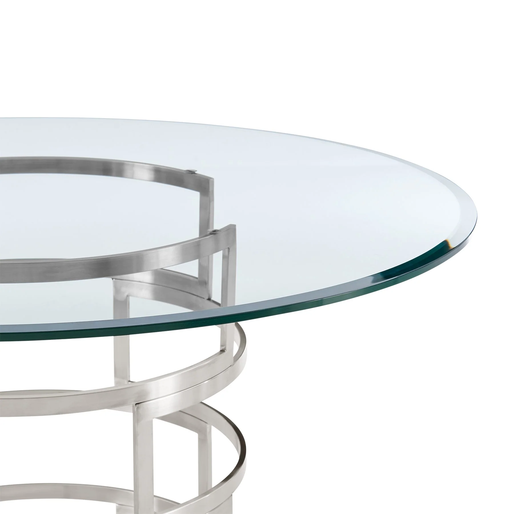 Diaz Morgan 5 Piece Round Glass Dining Table Set with Brushed Stainless Steel and Charcoal Fabric - Image 7