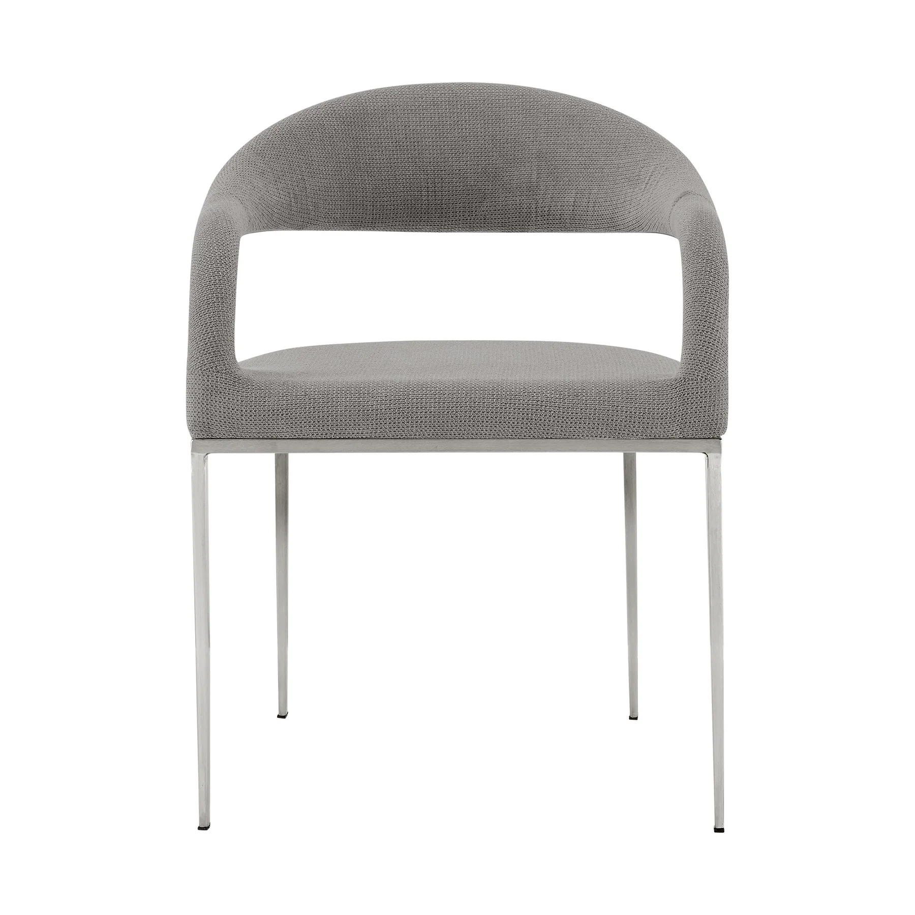 Diaz Morgan 5 Piece Round Glass Dining Table Set with Brushed Stainless Steel and Light Gray Fabric - Image 3