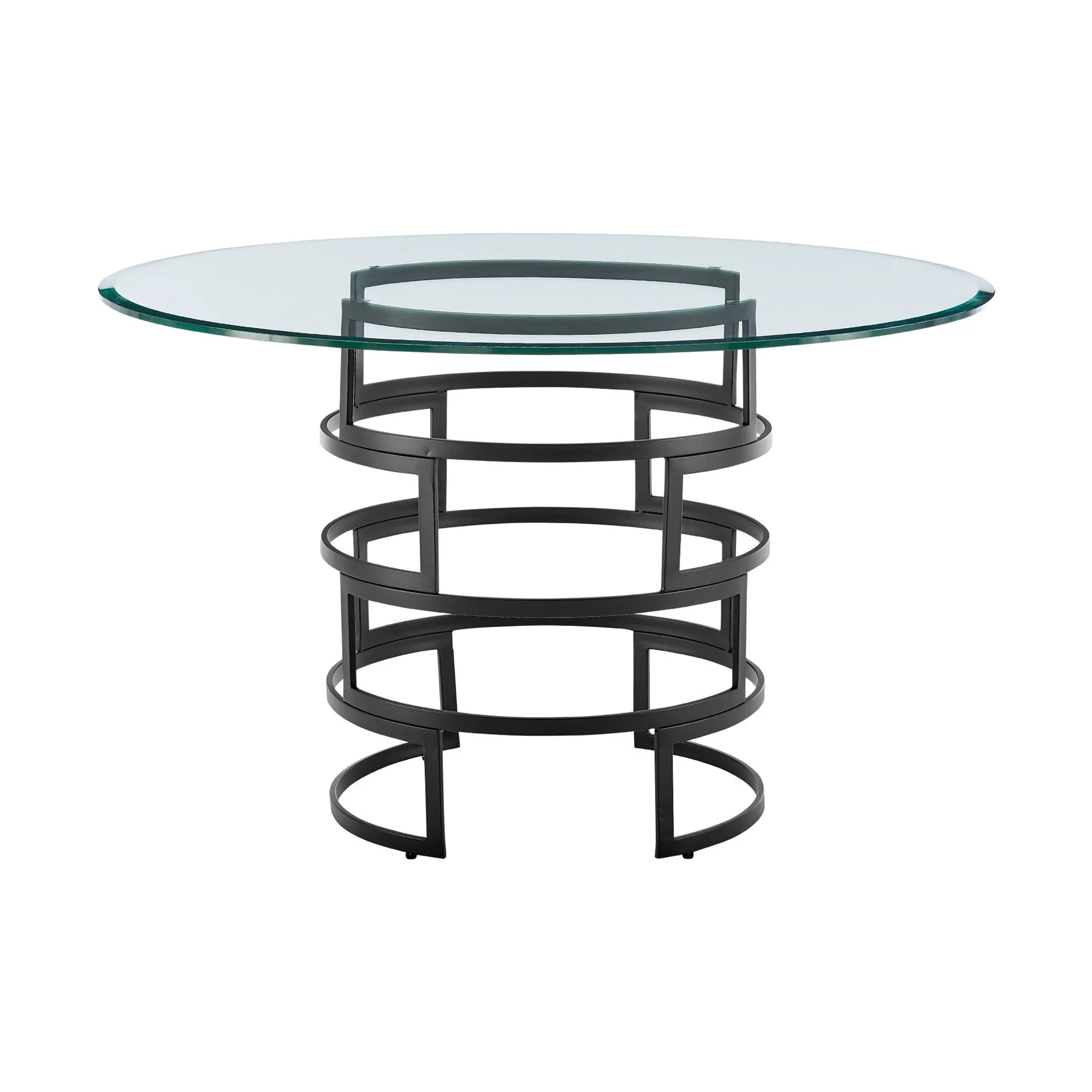 Diaz Morgan 5 Piece Round Glass Dining Table Set with Matte Black Iron and Blue Fabric - Image 4