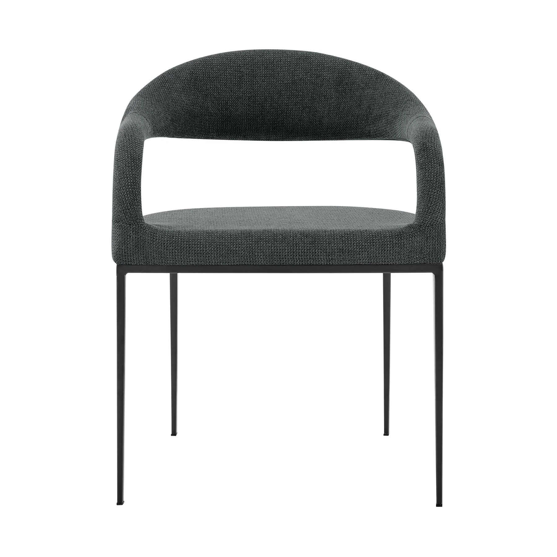 Diaz Morgan 5 Piece Round Glass Dining Table Set with Matte Black Iron and Charcoal Fabric - Image 3