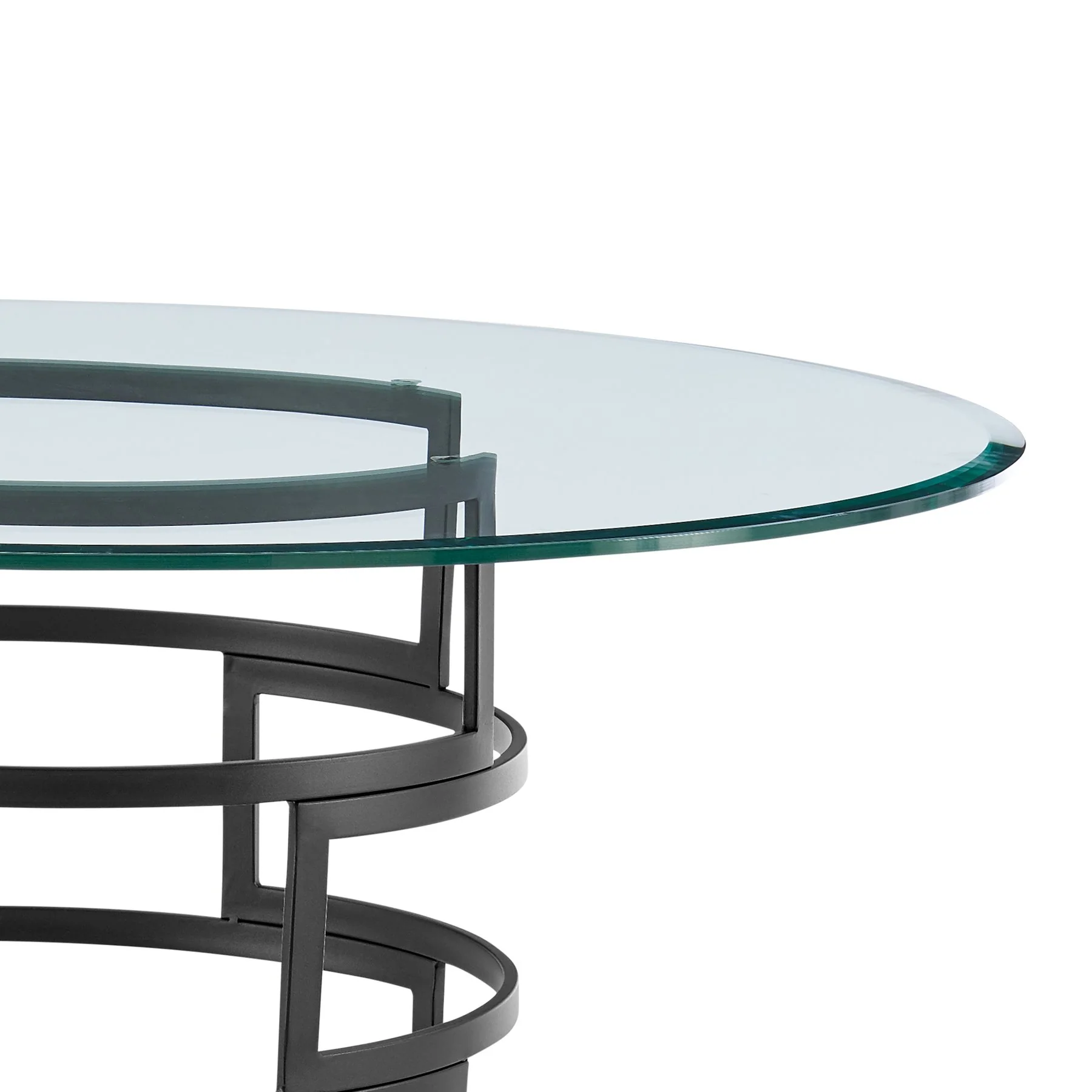 Diaz Morgan 5 Piece Round Glass Dining Table Set with Matte Black Iron and Light Gray Fabric - Image 7