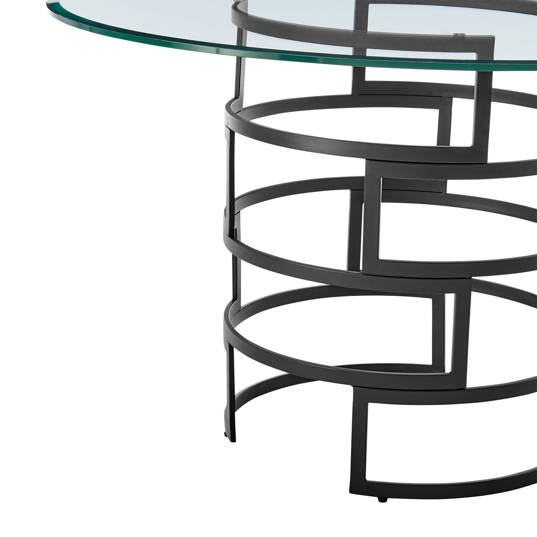 Diaz Morgan 5 Piece Round Glass Dining Table Set with Matte Black Iron and Light Gray Fabric - Image 8