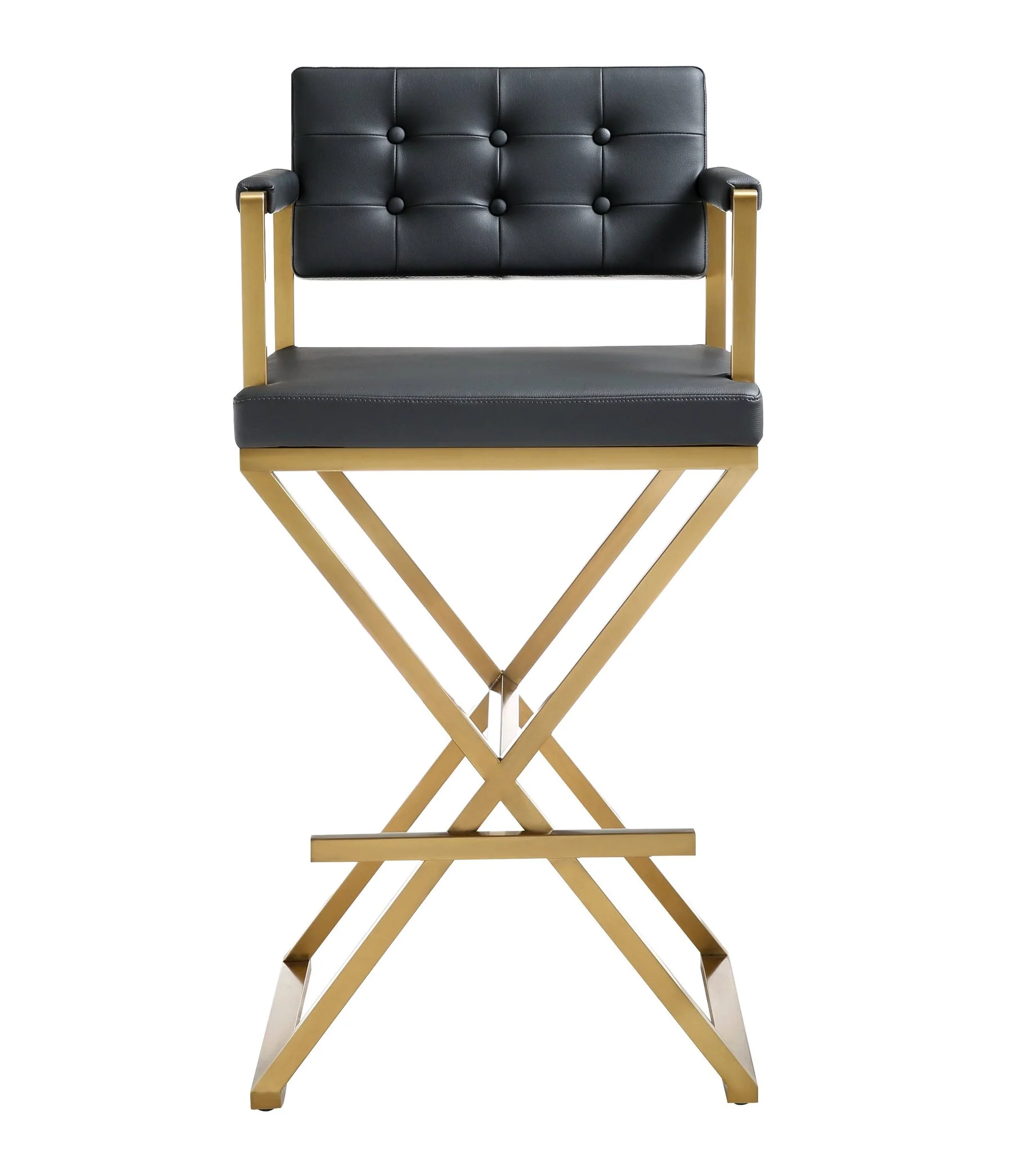 Director Black Performance Vegan Leather and Gold Steel Barstool - Image 3