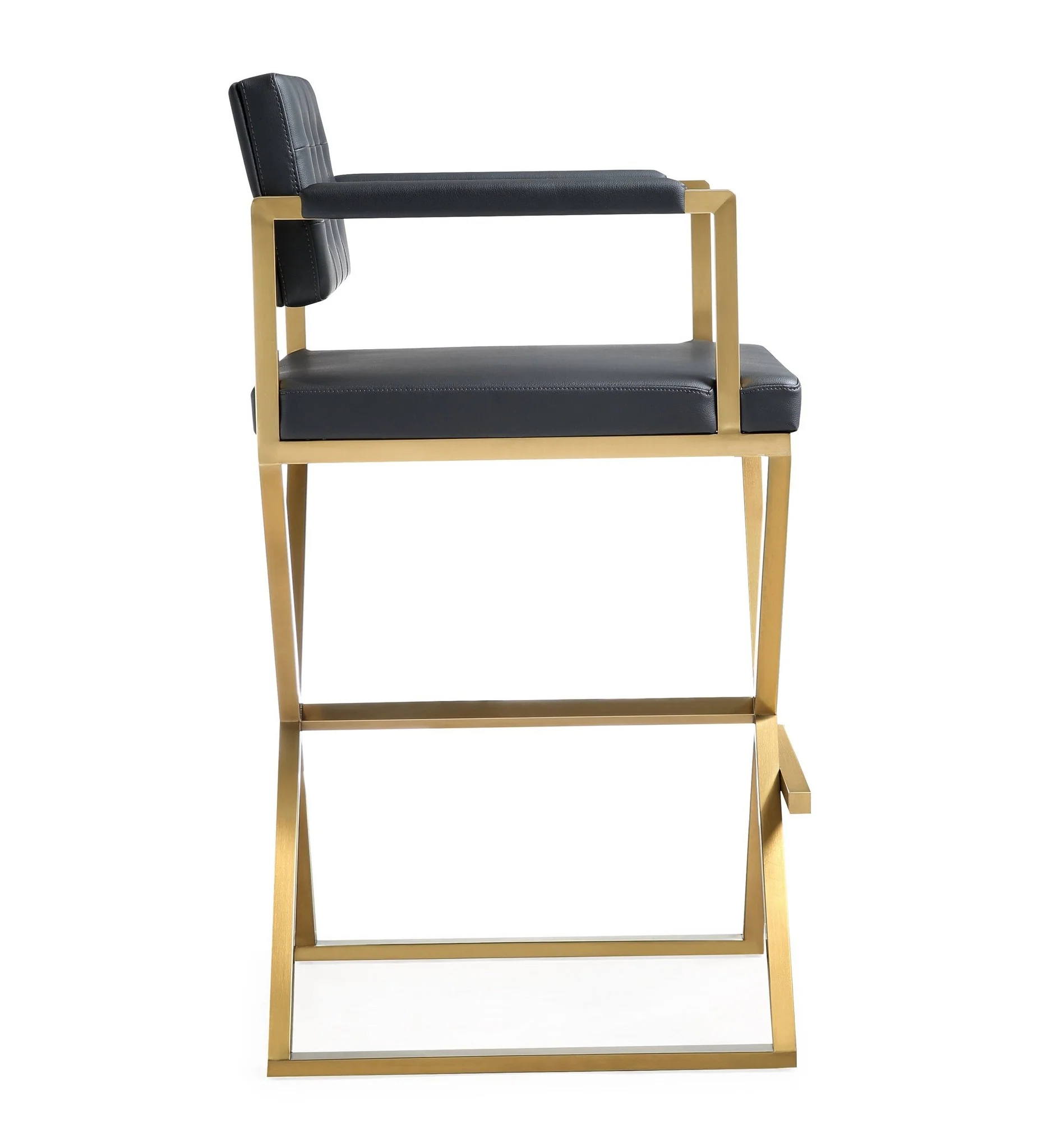 Director Black Performance Vegan Leather and Gold Steel Barstool - Image 4