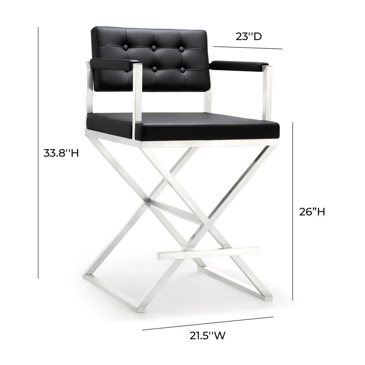 Director Black Performance Vegan Leather and Stainless Steel Counter Stool - Image 9