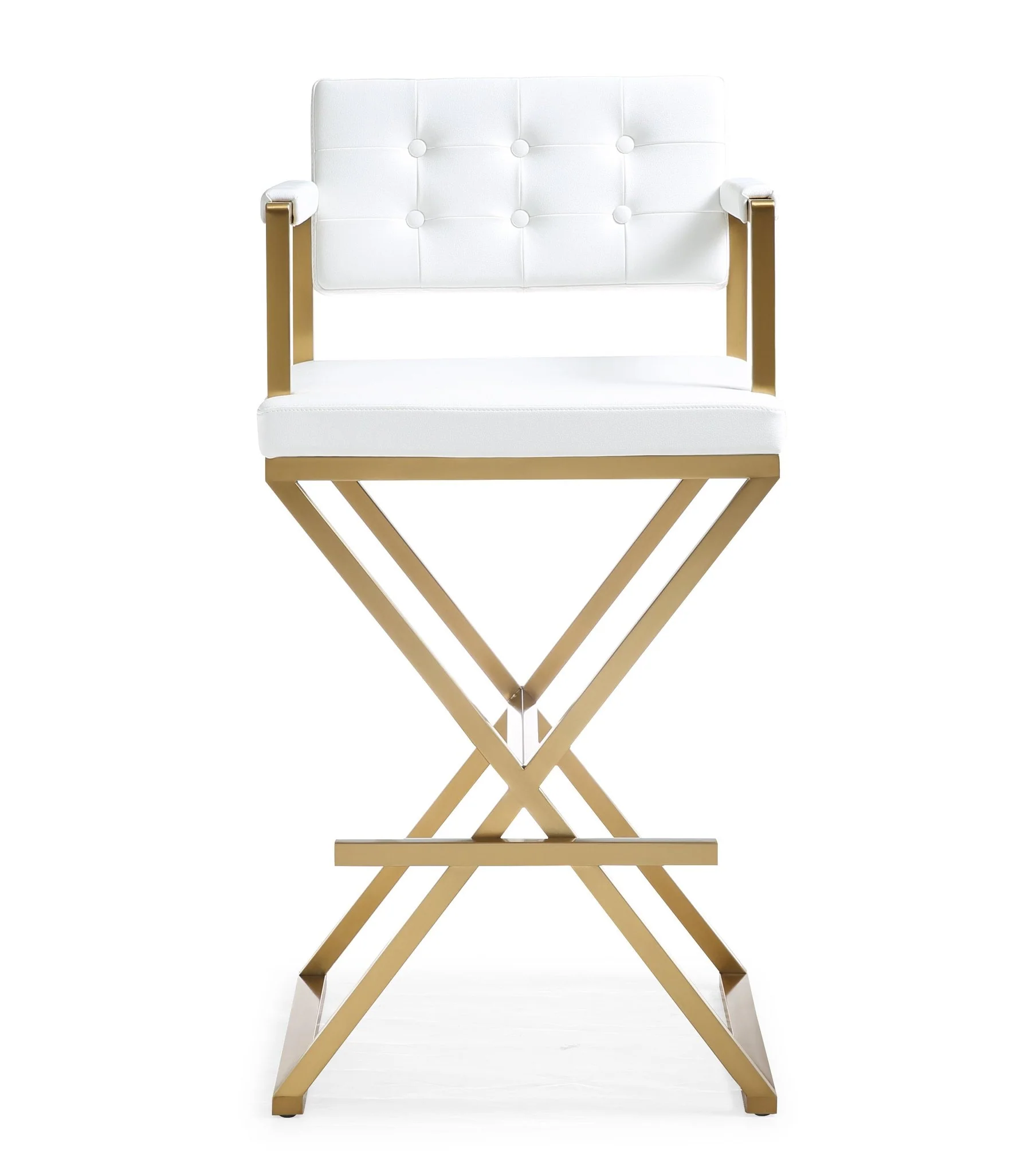 Director White Performance Vegan Leather and Gold Steel Barstool - Image 3