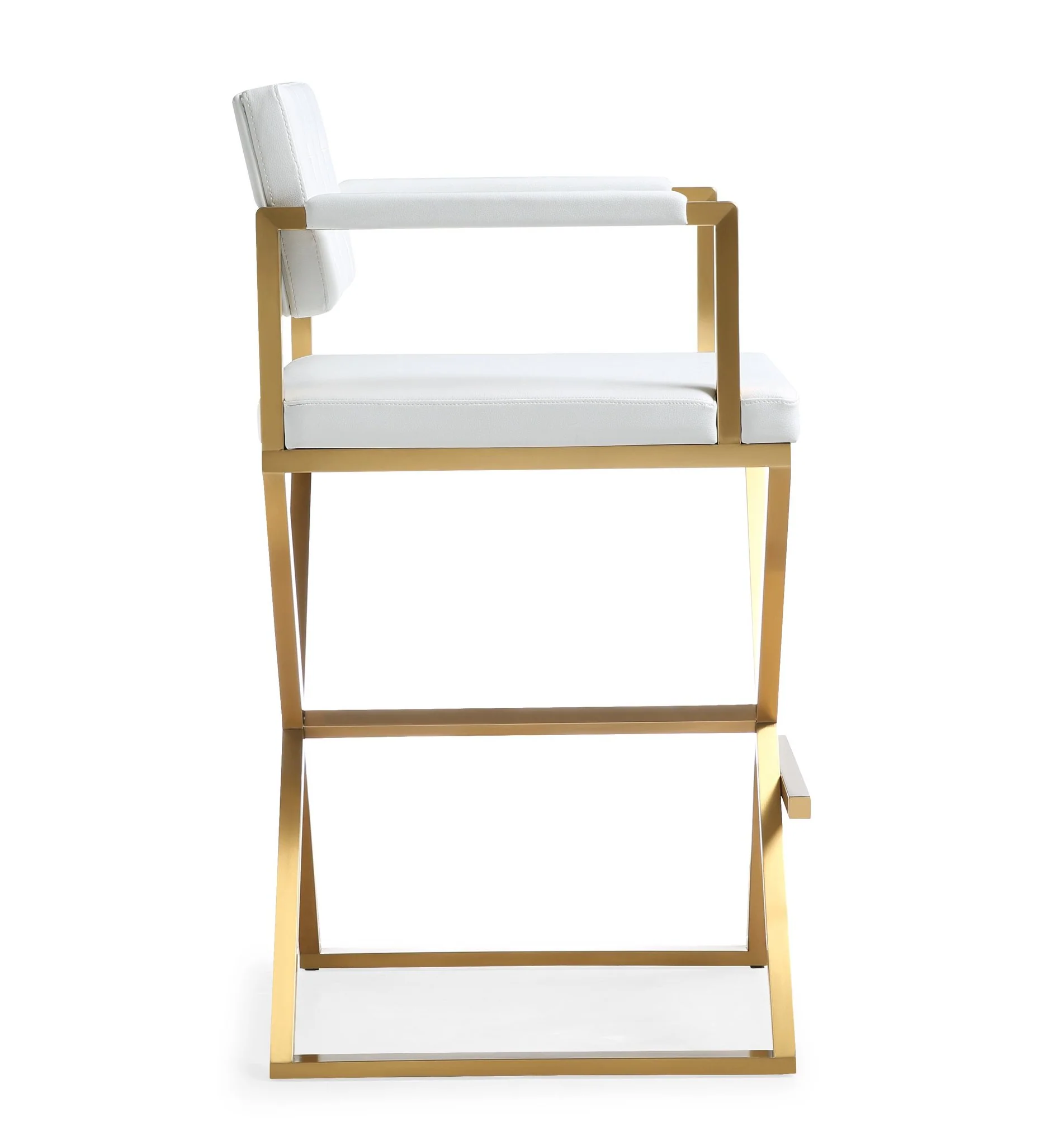 Director White Performance Vegan Leather and Gold Steel Barstool - Image 4