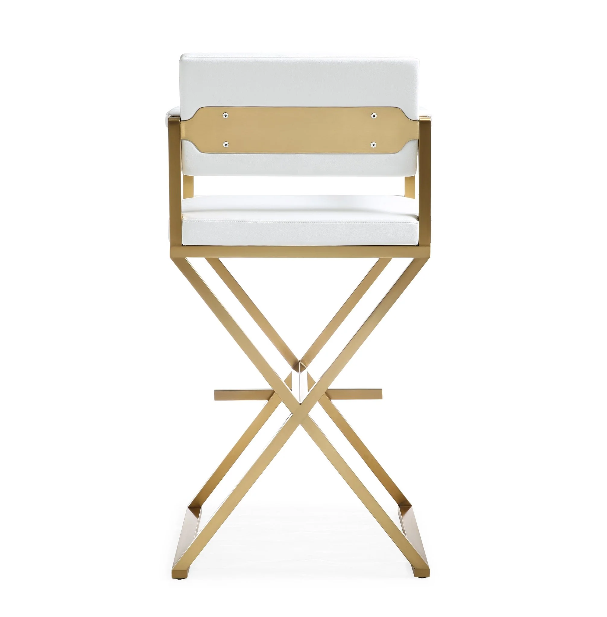 Director White Performance Vegan Leather and Gold Steel Barstool - Image 5