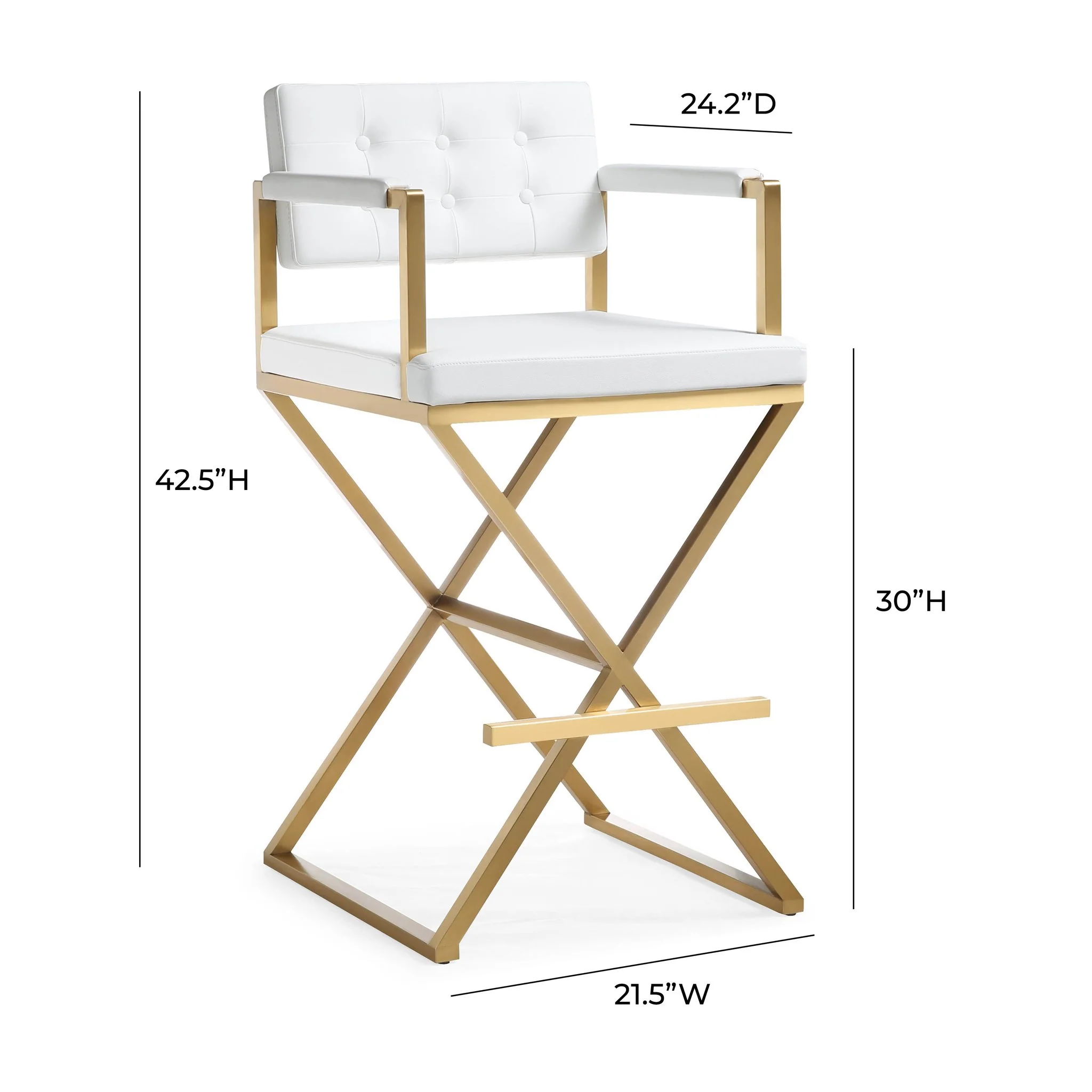 Director White Performance Vegan Leather and Gold Steel Barstool - Image 9