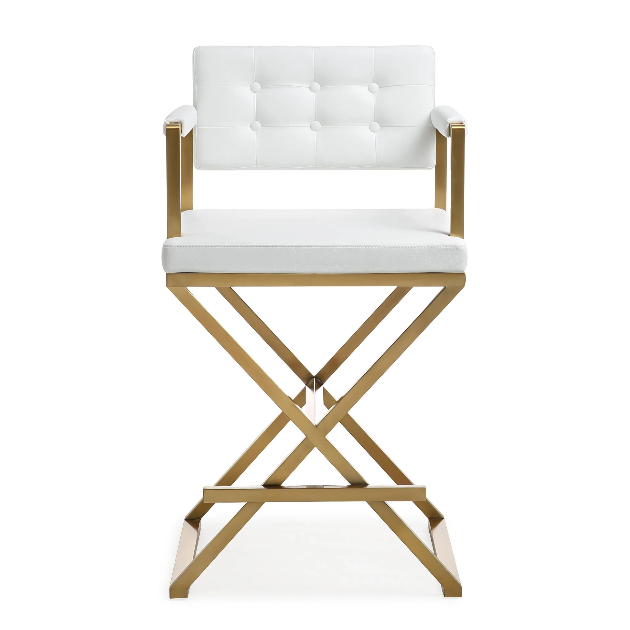 Director White Performance Vegan Leather and Gold Steel Counter Stool - Image 3