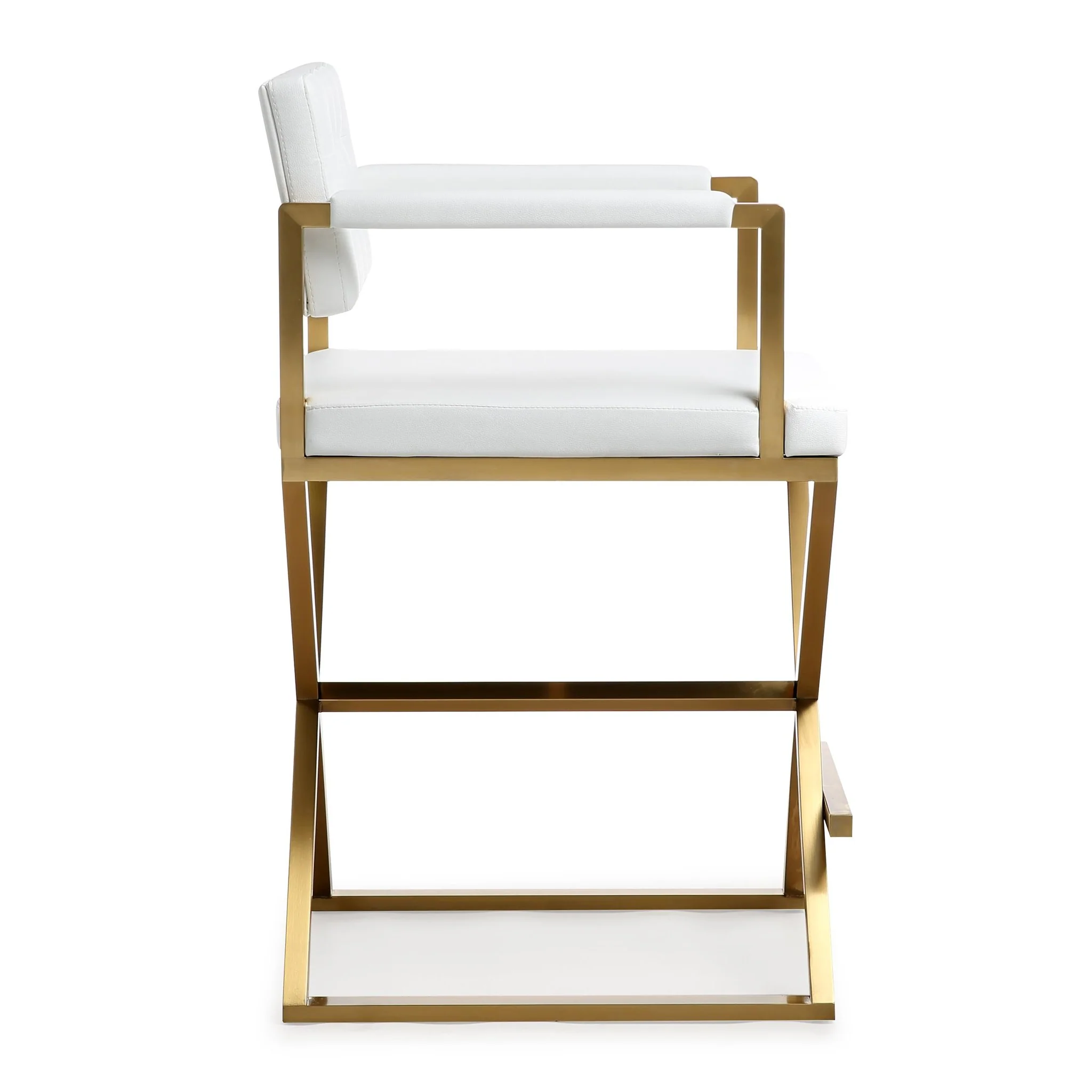 Director White Performance Vegan Leather and Gold Steel Counter Stool - Image 4