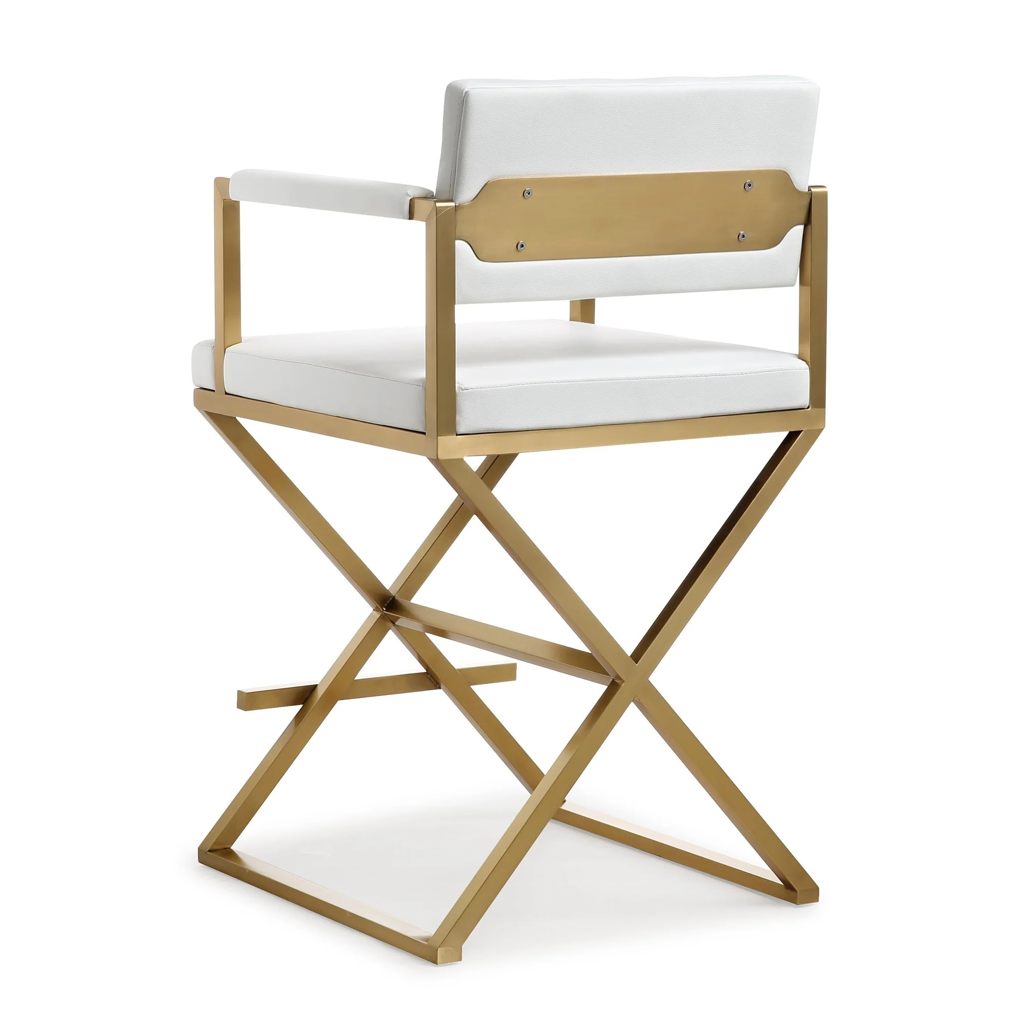 Director White Performance Vegan Leather and Gold Steel Counter Stool - Image 5