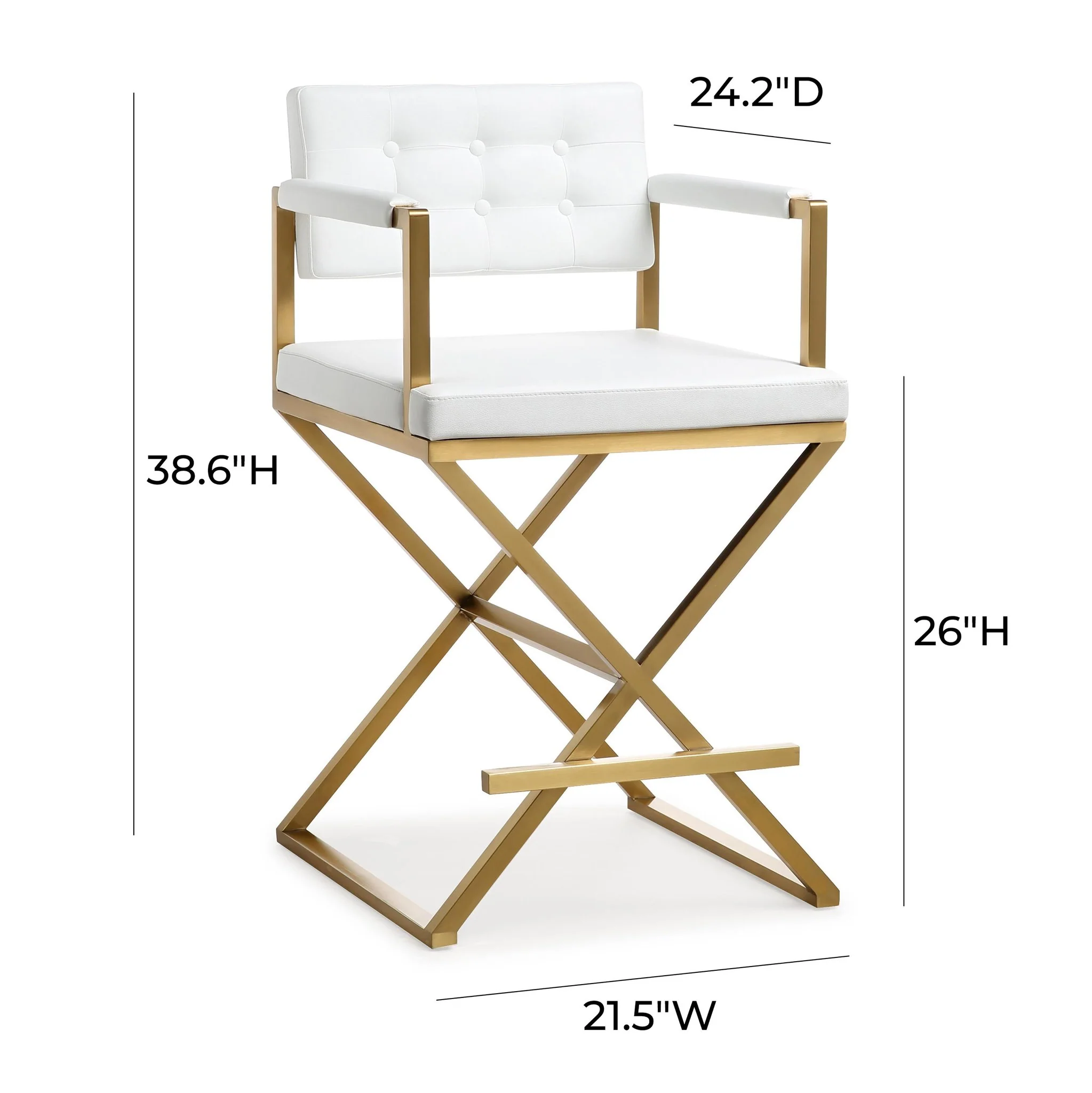 Director White Performance Vegan Leather and Gold Steel Counter Stool - Image 9