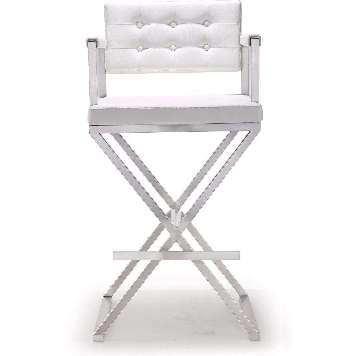 Director White Performance Vegan Leather and Stainless Steel Barstool - Image 3