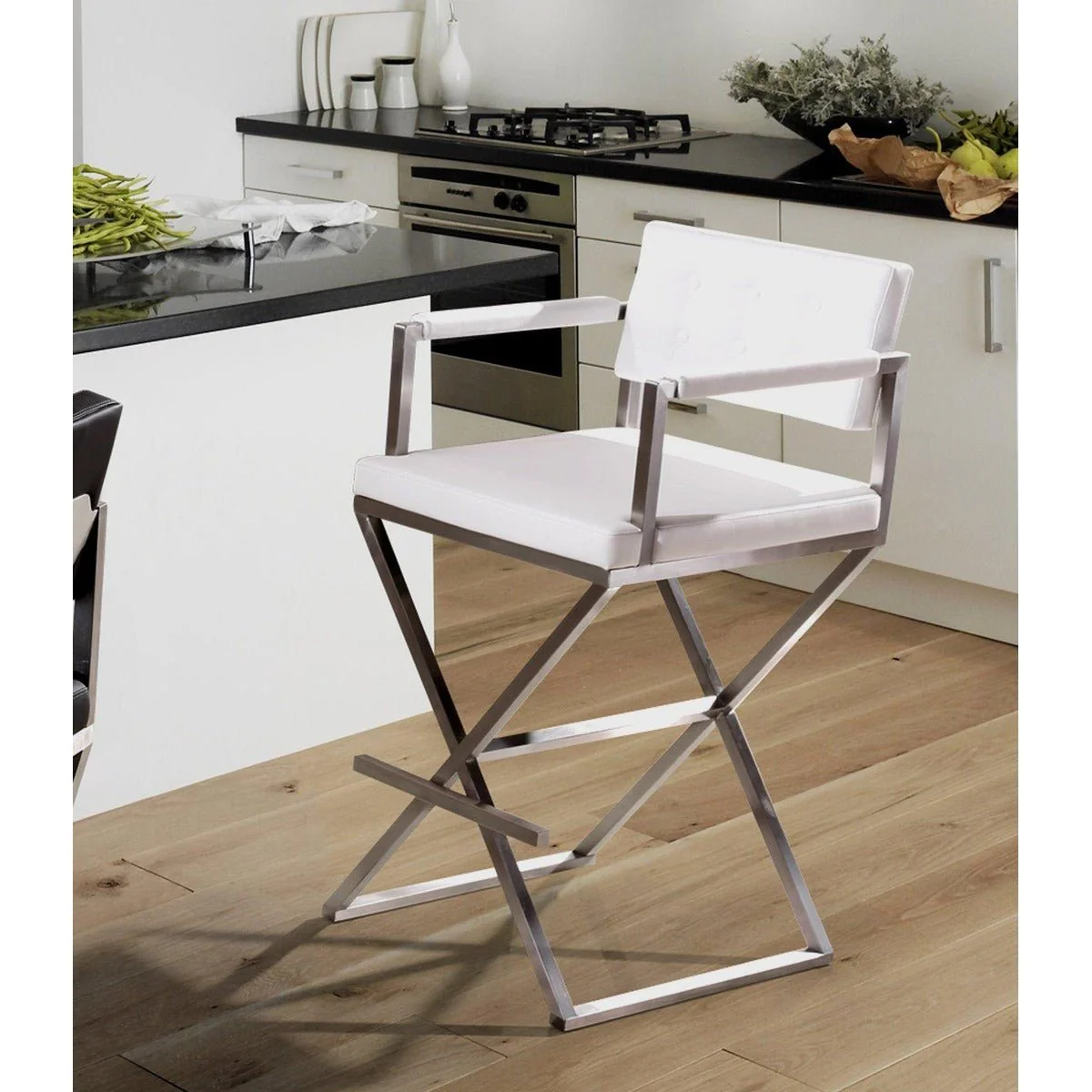 Director White Performance Vegan Leather and Stainless Steel Counter Stool - Image 9