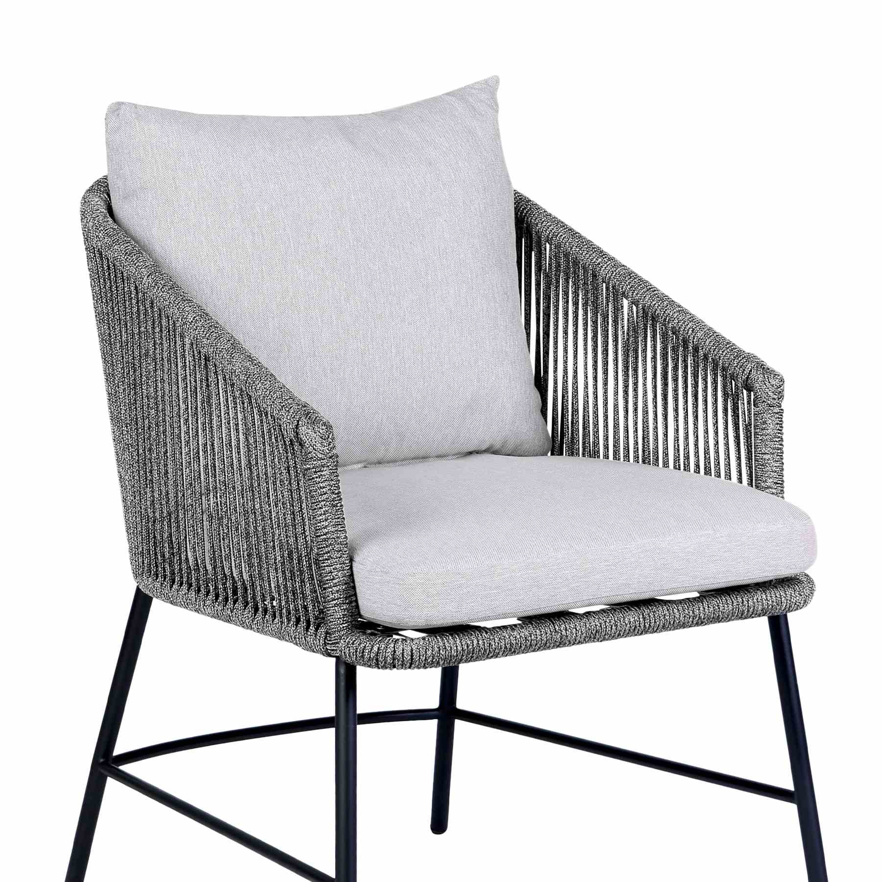 Ditas Outdoor Patio Dining Chair in Black Metal and Gray Rope - Image 6