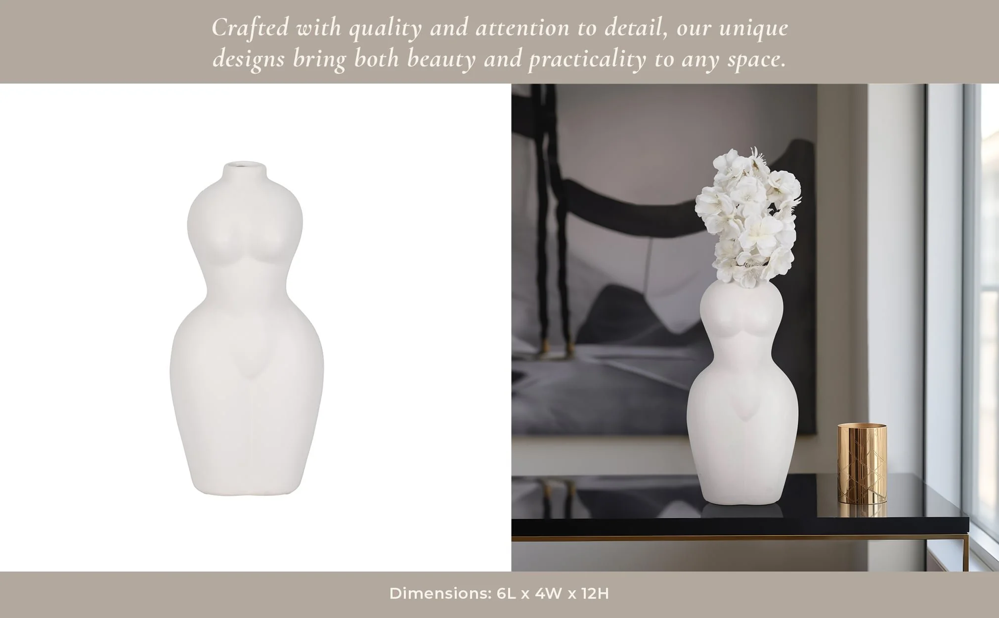 Dol, 12"h Torso Vase, White - Image 12