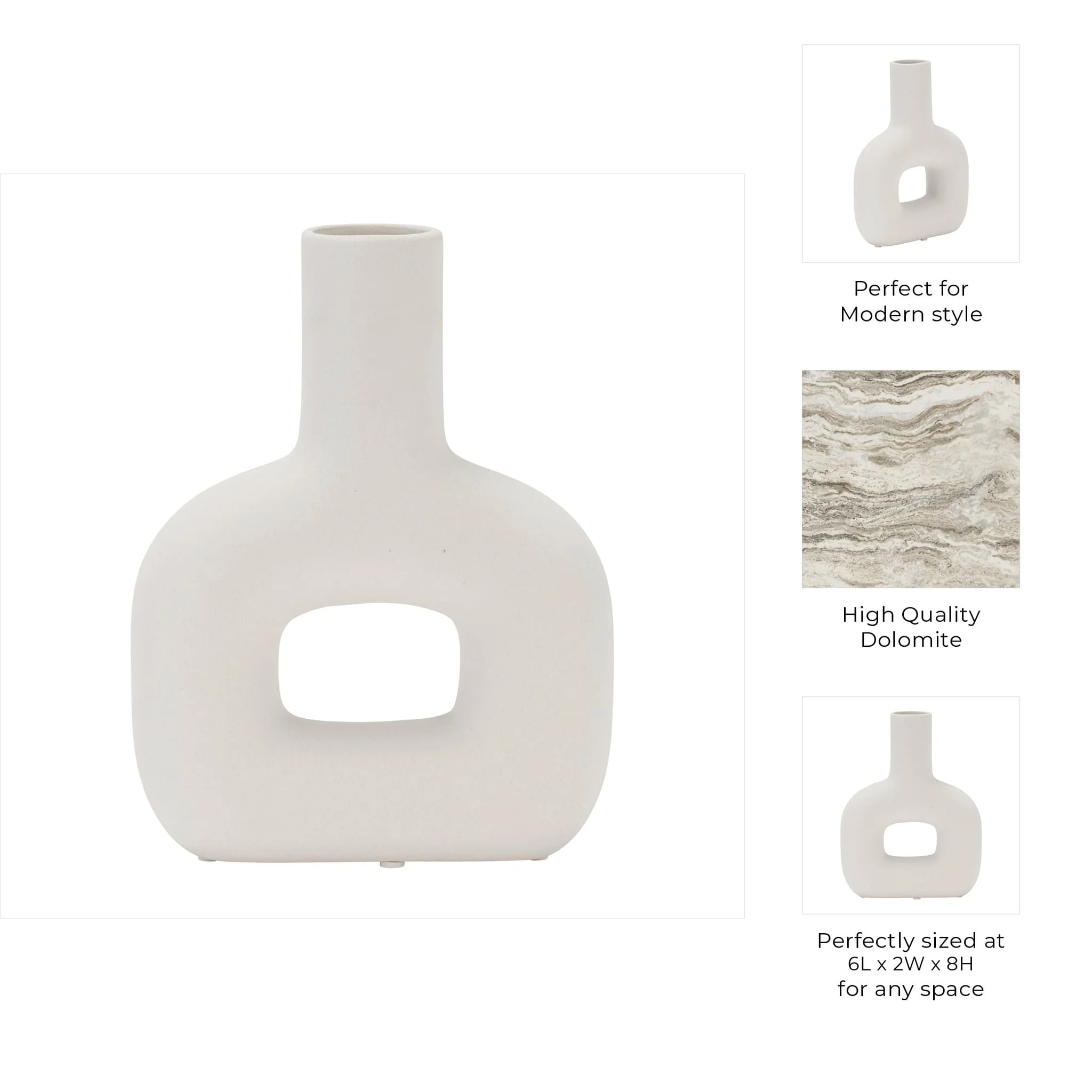 Dol, 8" Open Cut Vase, White - Image 9