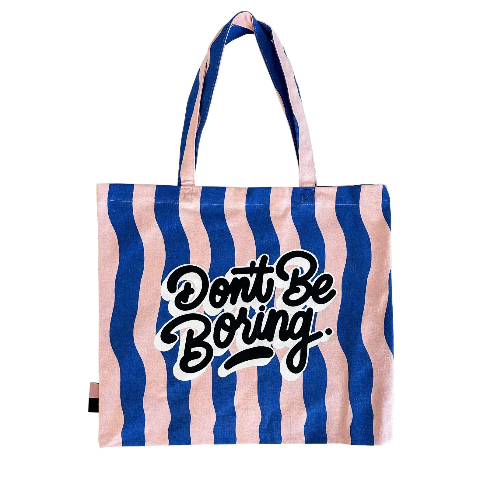 Don't Be Boring Pink and Blue Striped Tote Bag - Image 2