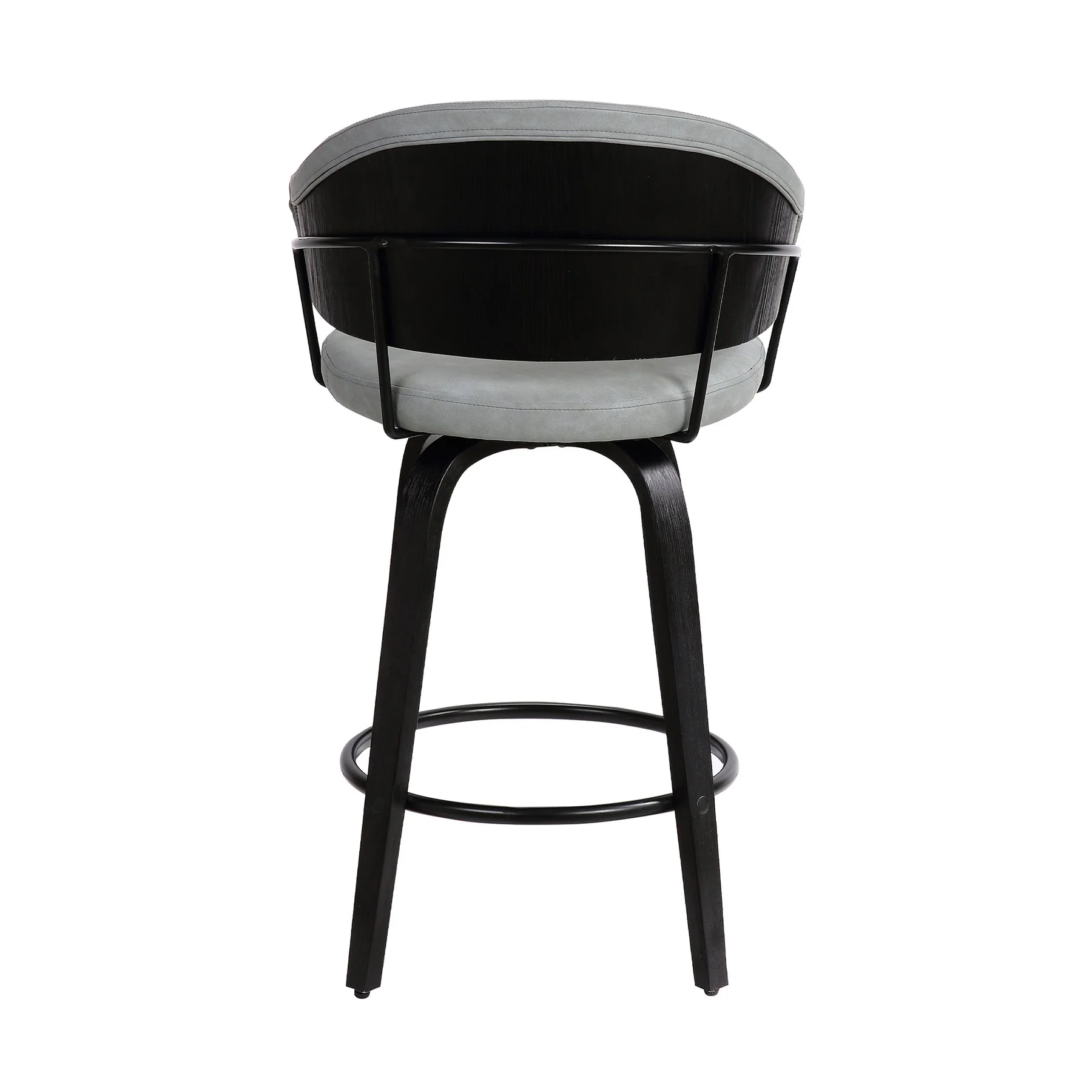 Doral 26" Light Gray Faux Leather Barstool in Black Powder Coated Finish and Black Brushed Wood - Image 5