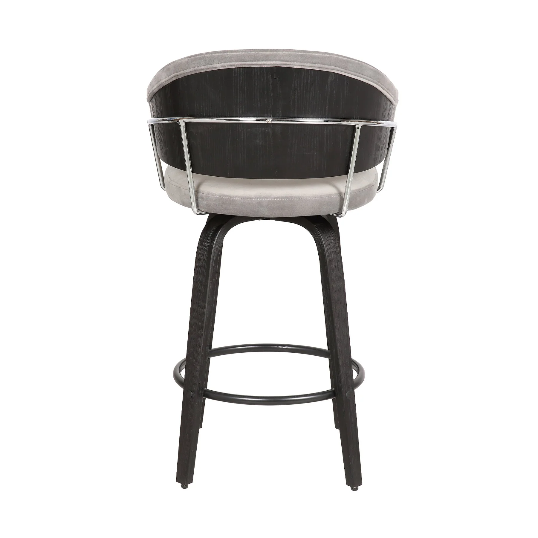 Doral 26" Light Gray Velvet Barstool in Black Powder Coated Finish with Chrome and Black Brushed Wood - Image 5