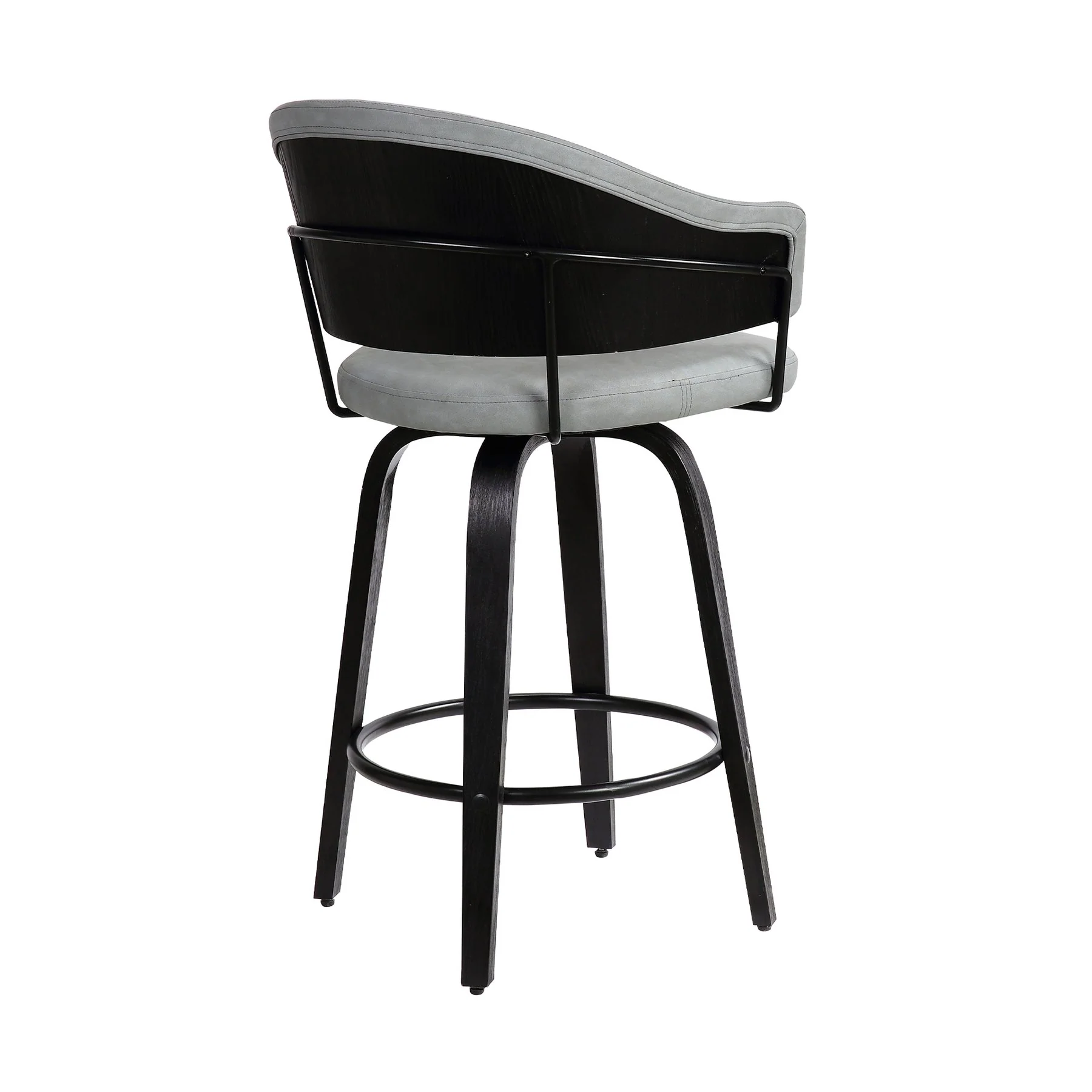 Doral 30" Dark Gray Faux Leather Barstool in Black Powder Coated Finish and Black Brushed Wood - Image 2
