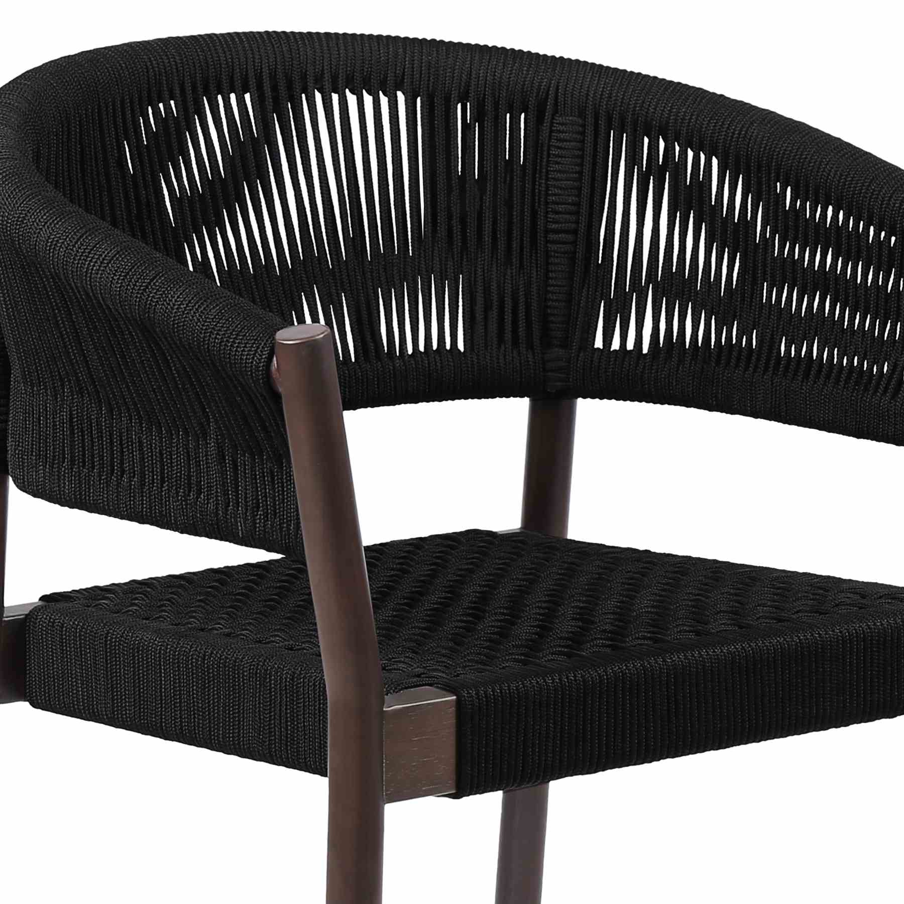 Doris Outdoor Patio Dining Chair in Dark Eucalyptus Wood with Black Rope - Set of 2 - Image 5