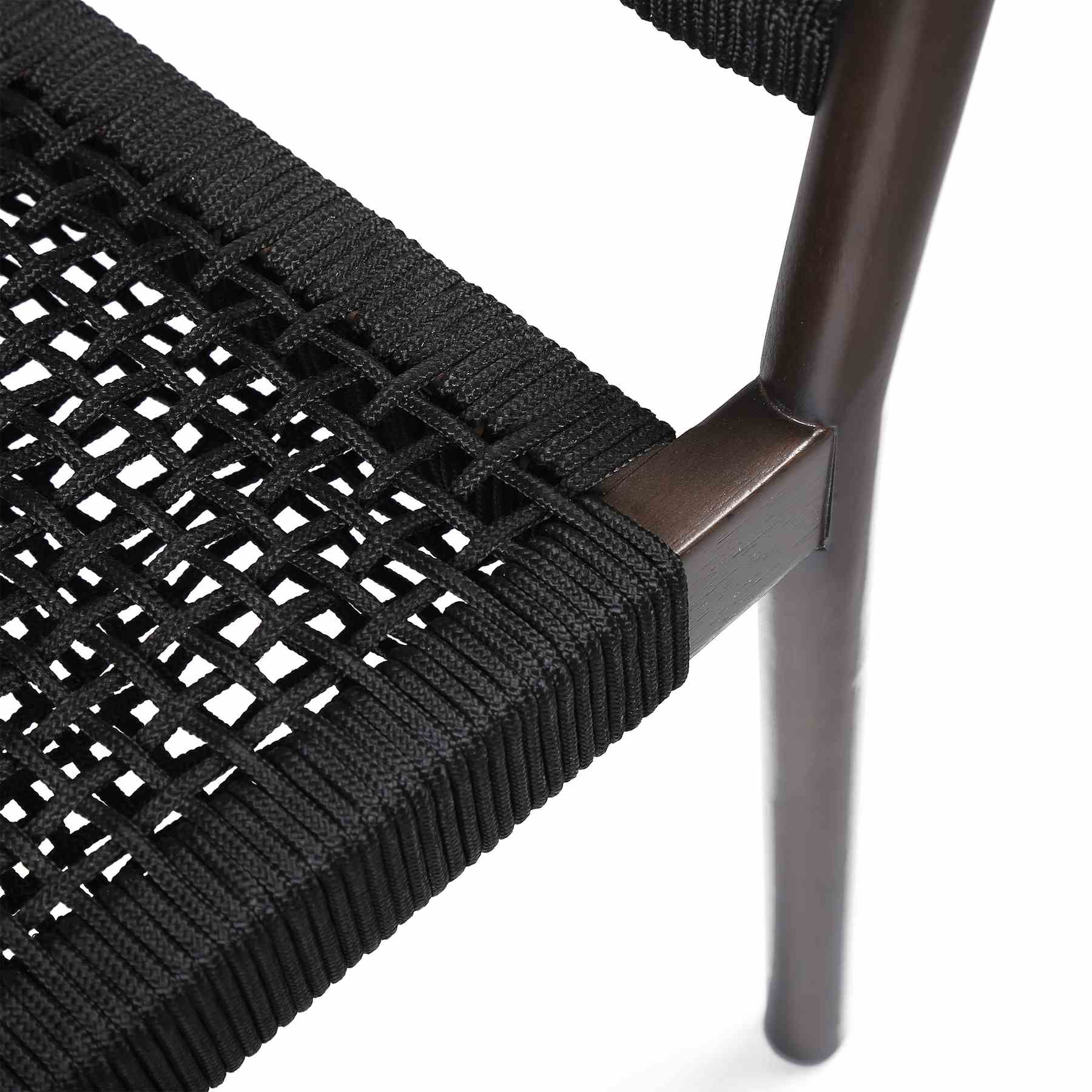 Doris Outdoor Patio Dining Chair in Dark Eucalyptus Wood with Black Rope - Set of 2 - Image 6