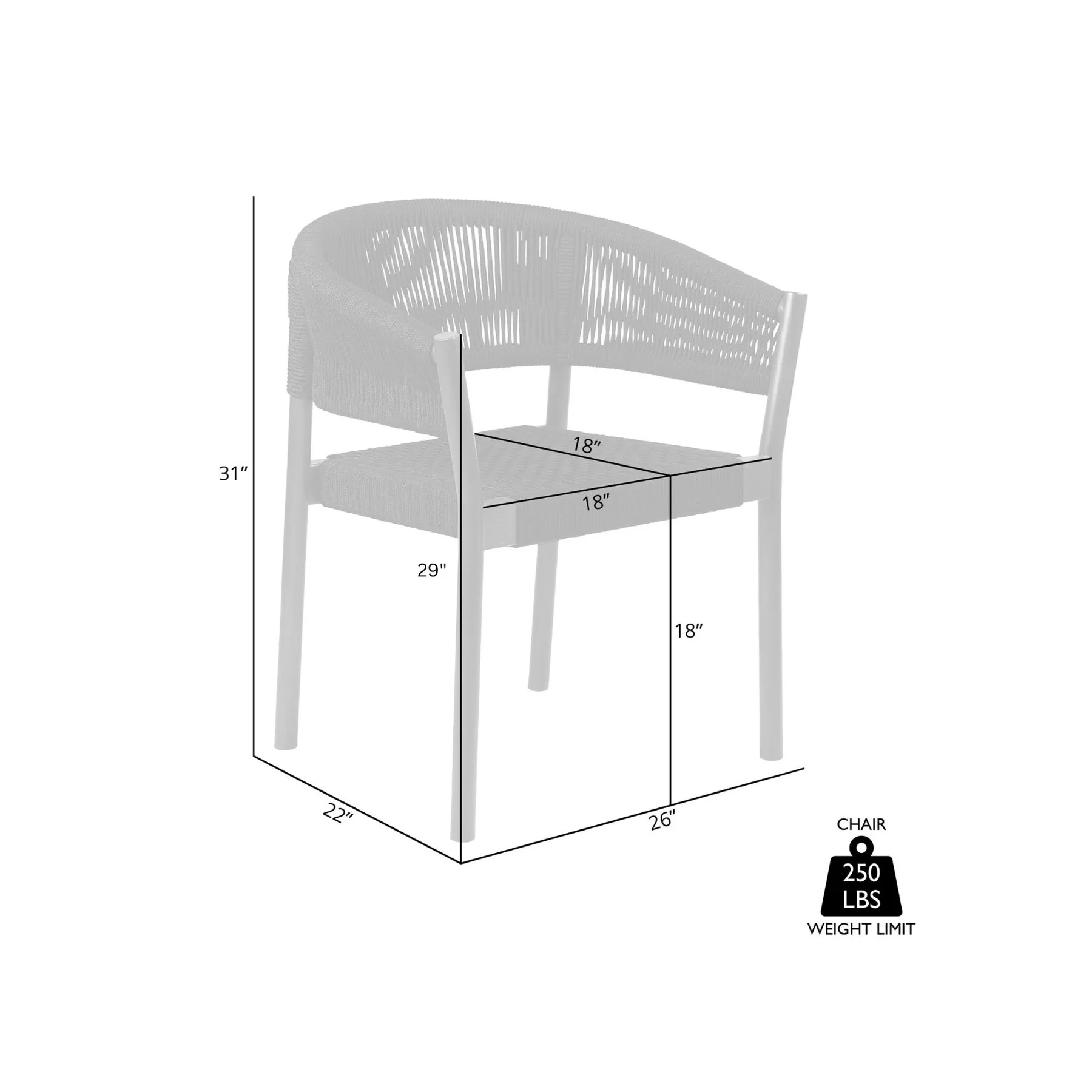 Doris Outdoor Patio Dining Chair in Dark Eucalyptus Wood with Black Rope - Set of 2 - Image 8