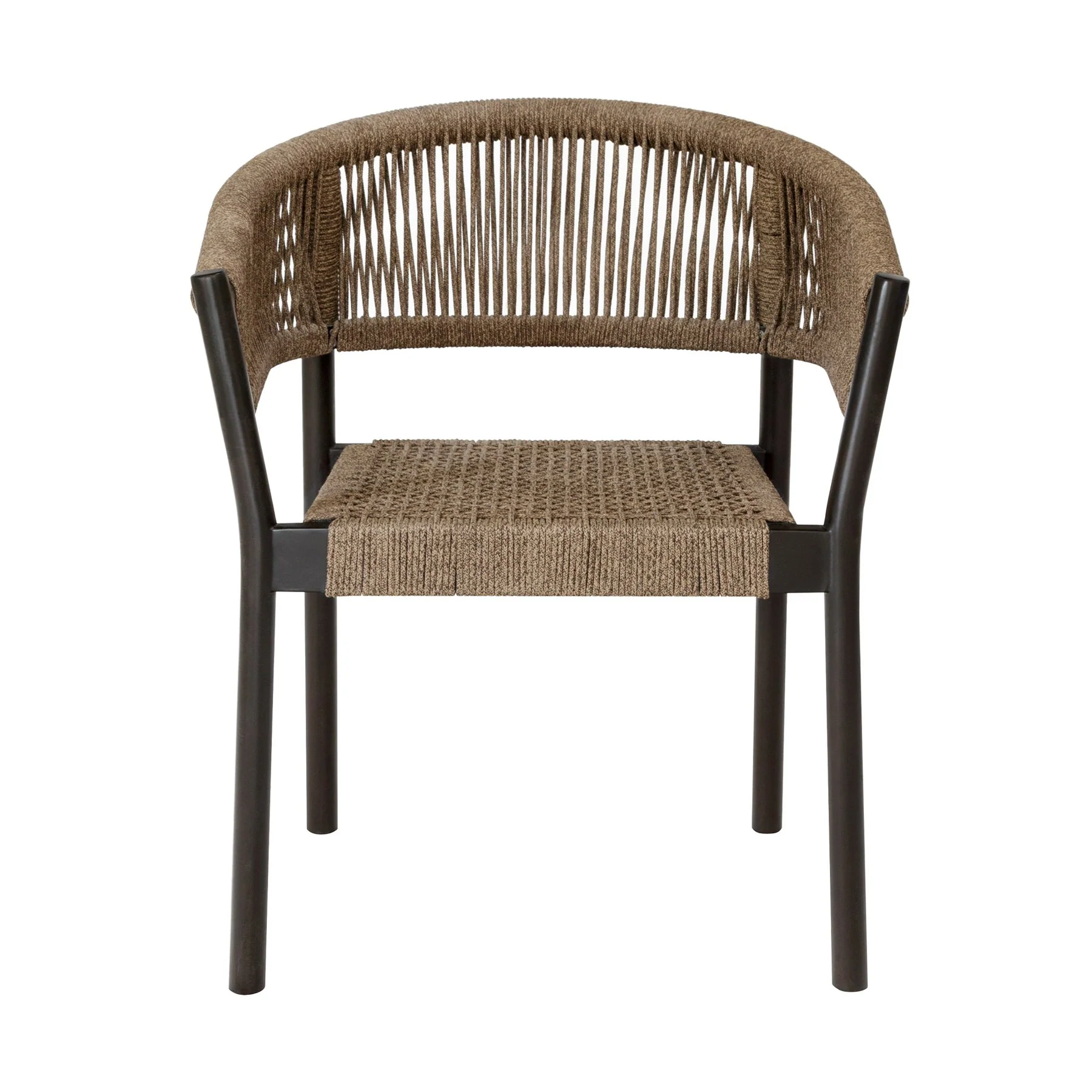 Doris Outdoor Patio Dining Chair in Dark Eucalyptus Wood with Truffle Rope - Set of 2 - Image 3