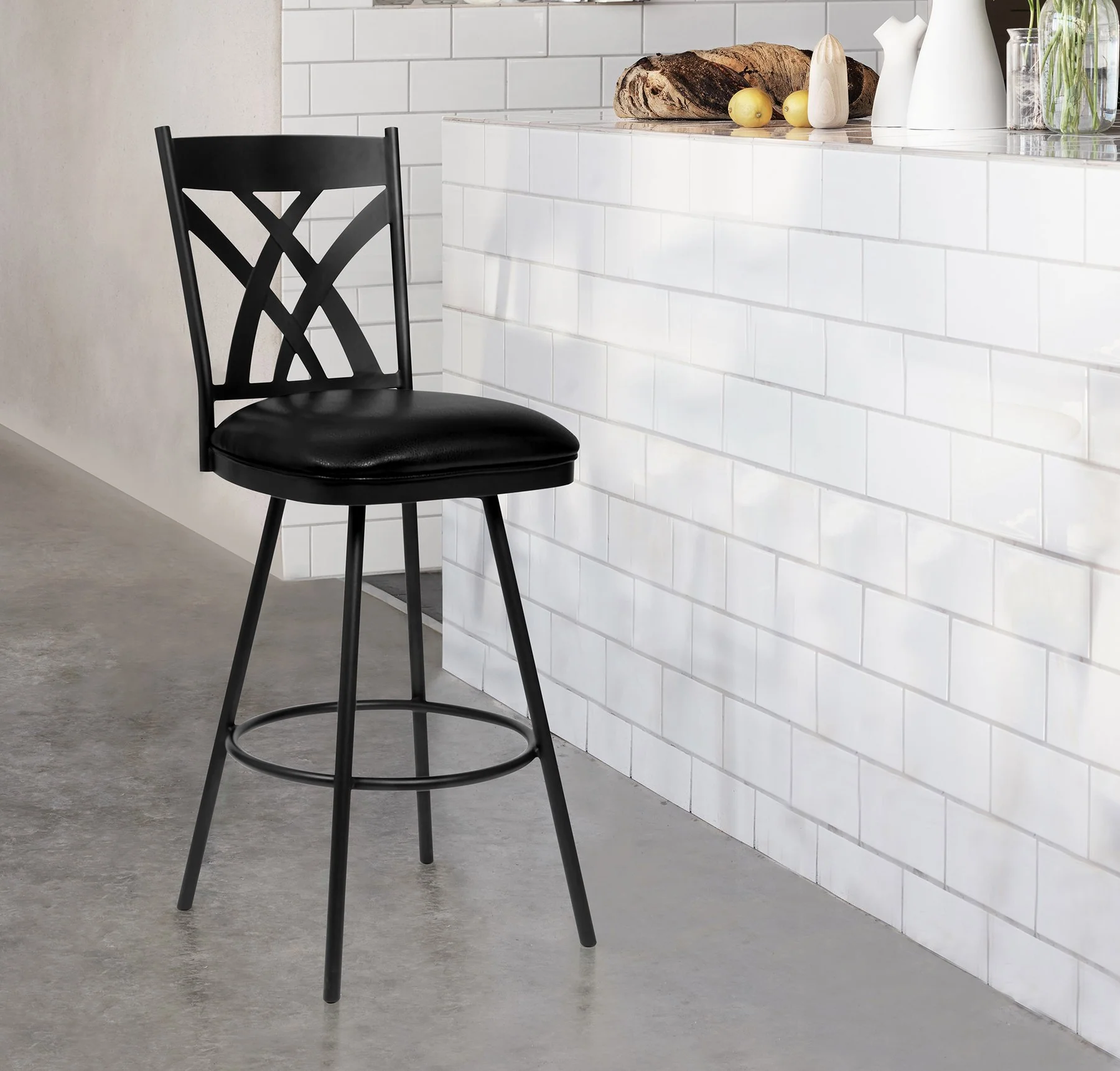 Dover 30" Bar Height Barstool in Matte Black Finish and Black Faux Leather - Image 3