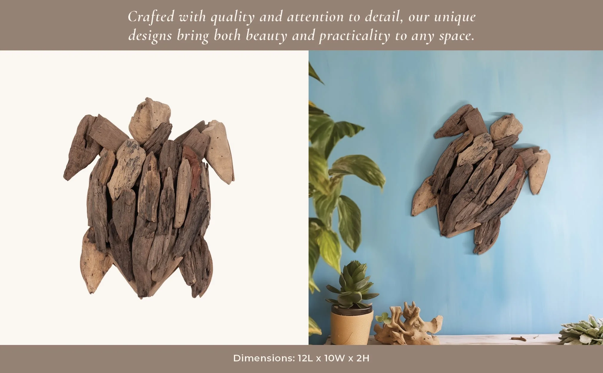 Driftwood, 12"h Turtle Deco, Natural - Image 10