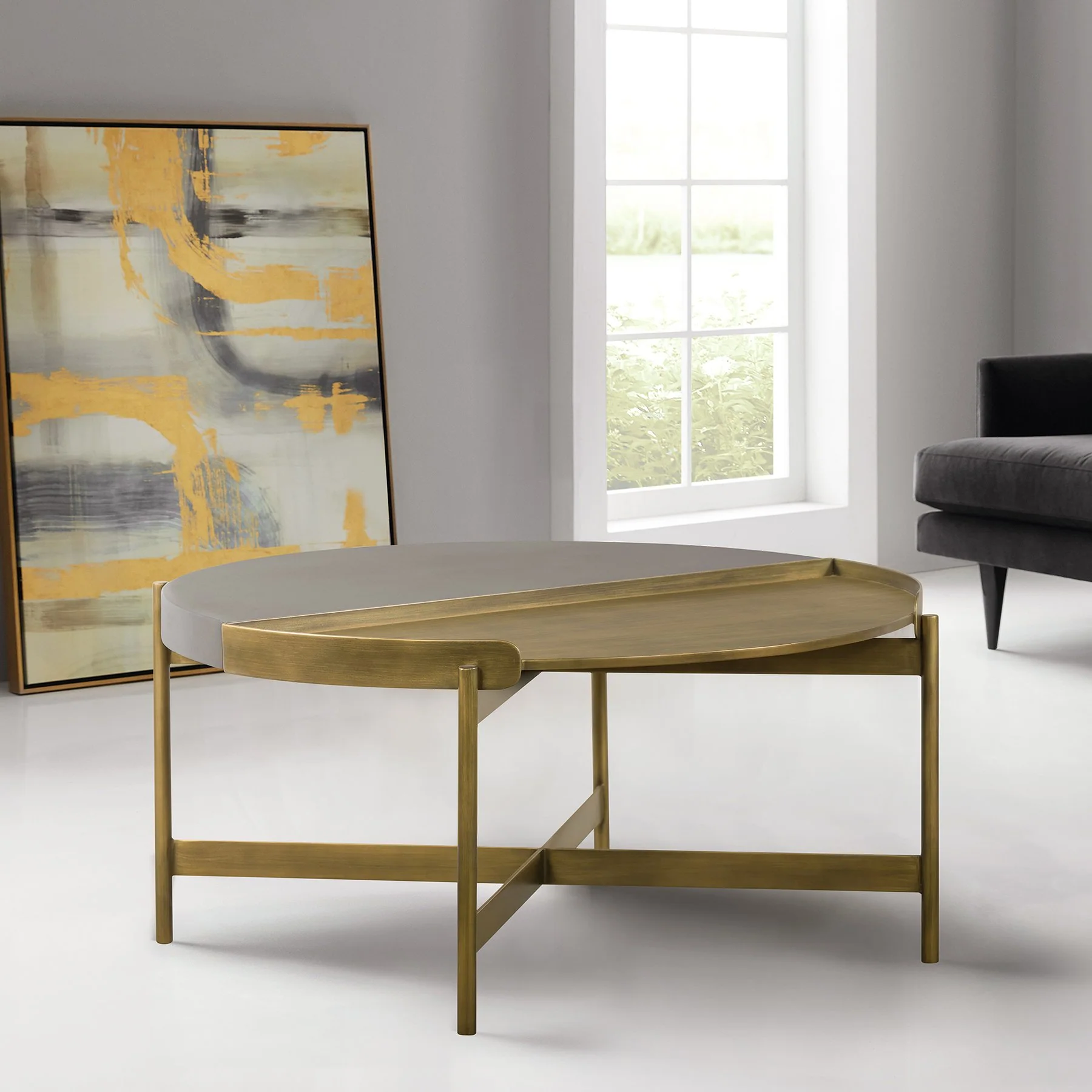 Dua Gray Concrete Coffee Table with Antique Brass - Image 8